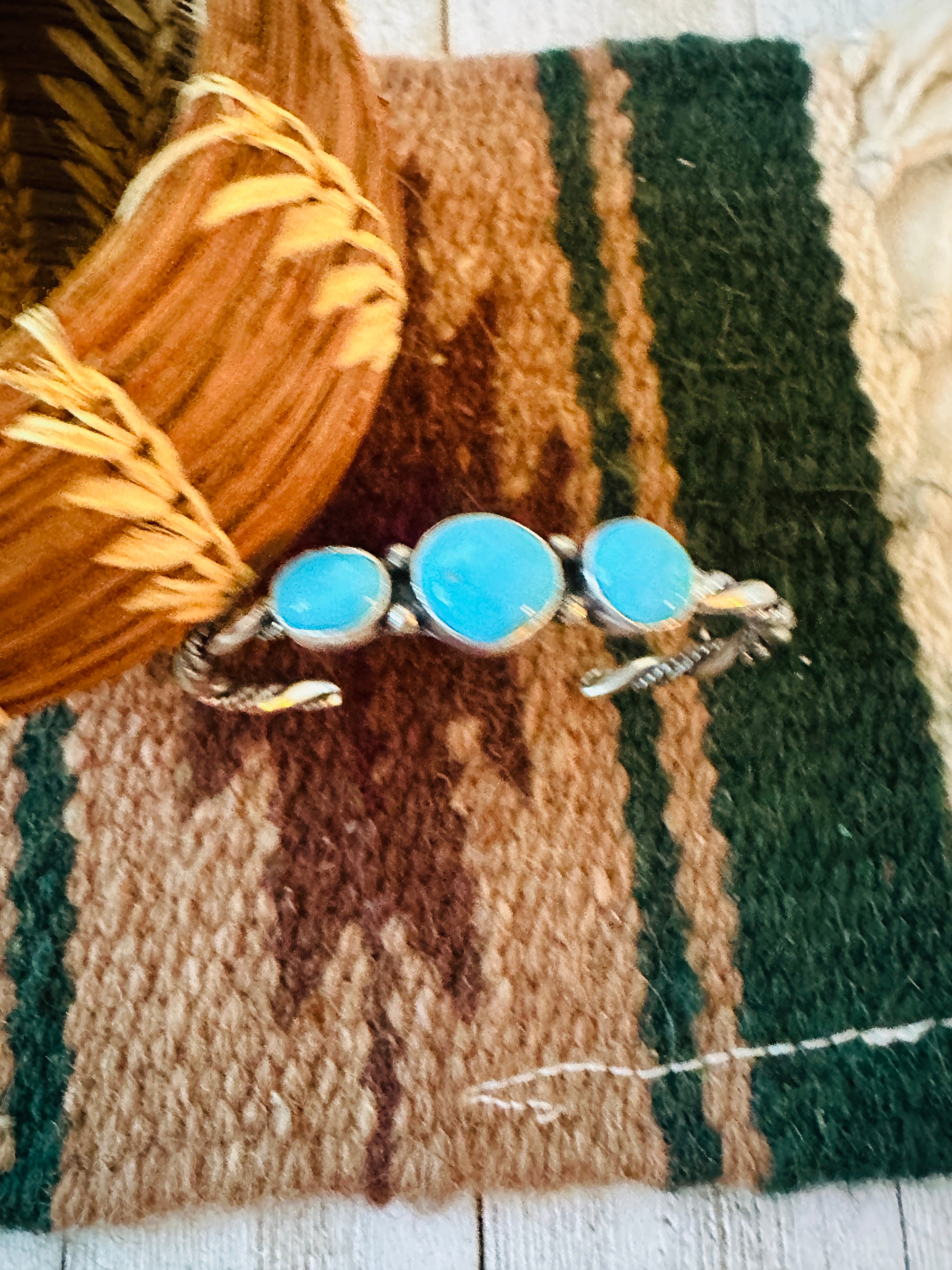 Navajo Turquoise & Twisted Sterling Silver Cuff Bracelet