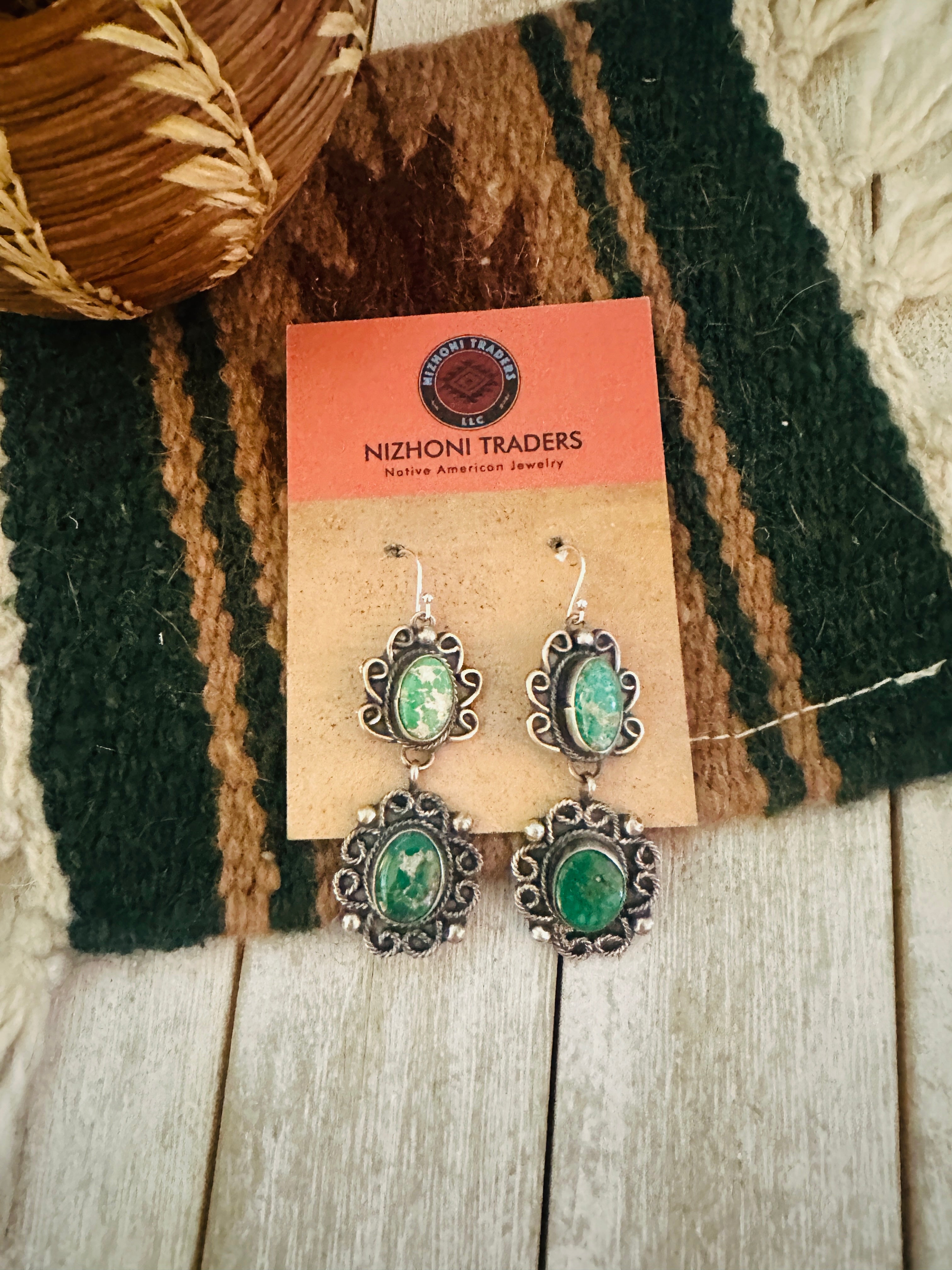 Navajo Turquoise & Sterling Silver Dangle Earrings by Sheila Becenti