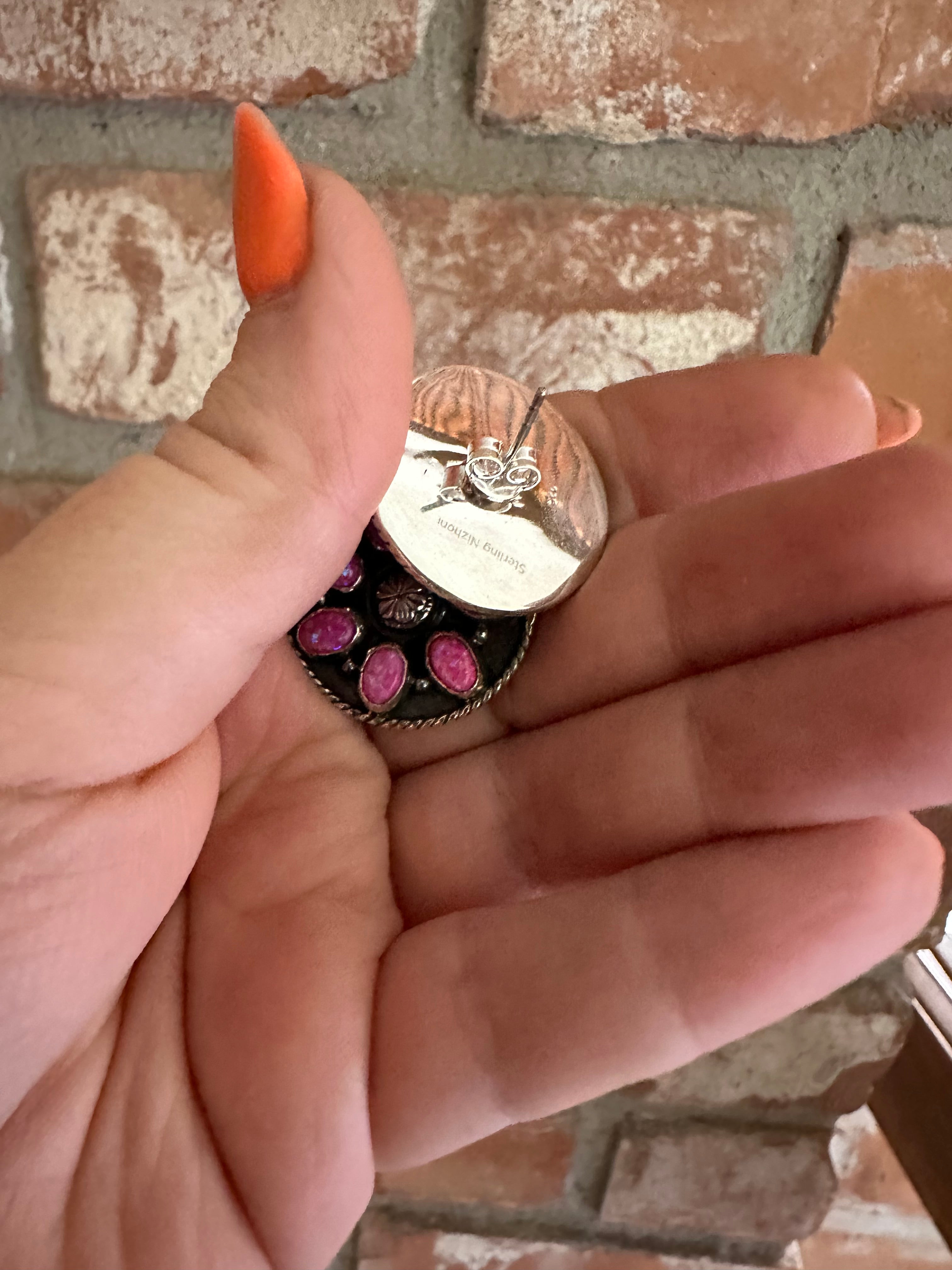 Handmade Hot Pink Fire Opal and Sterling Silver Earrings