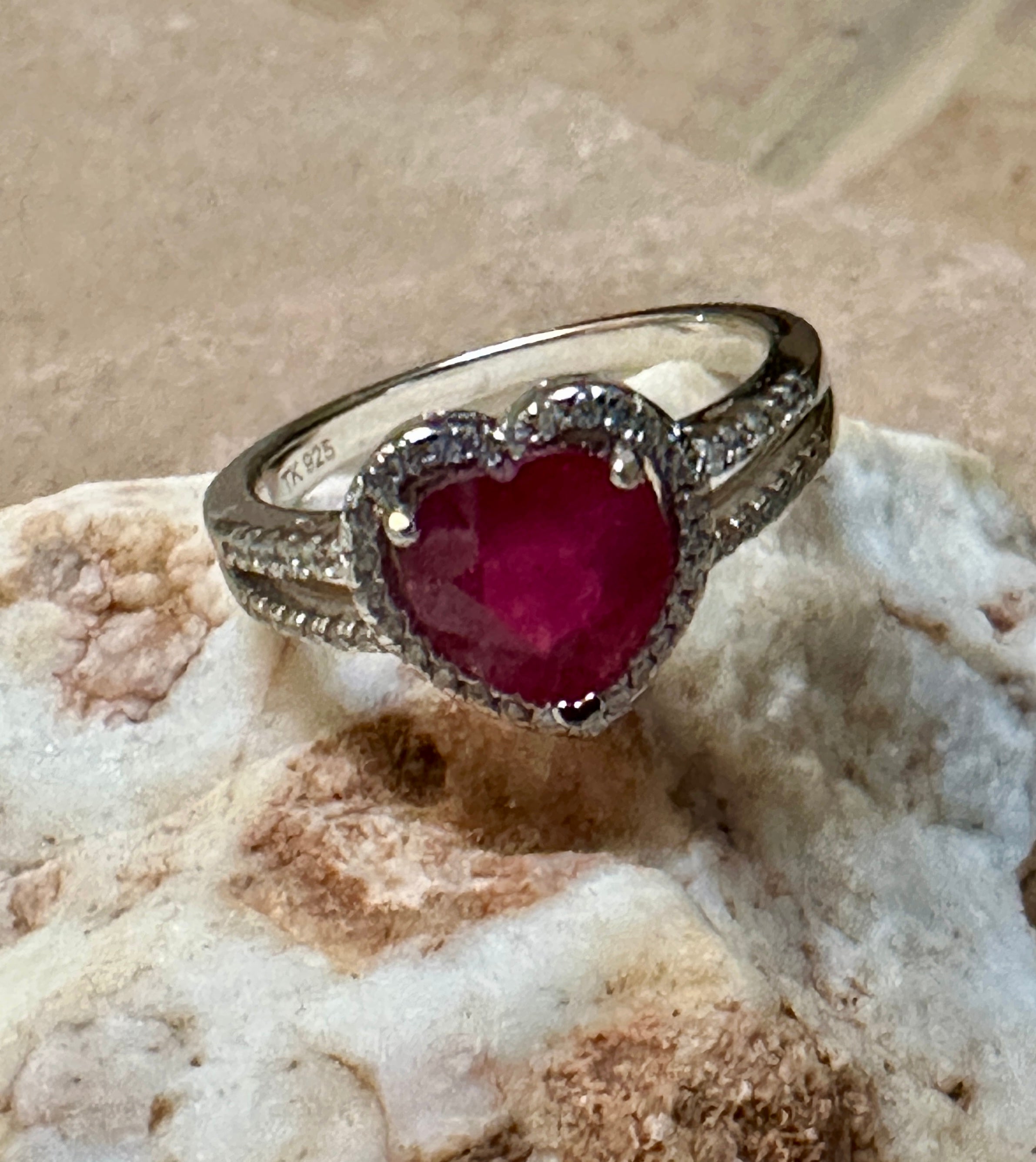 Pink Topaz Heart Shape Sterling Silver Ring Size 8