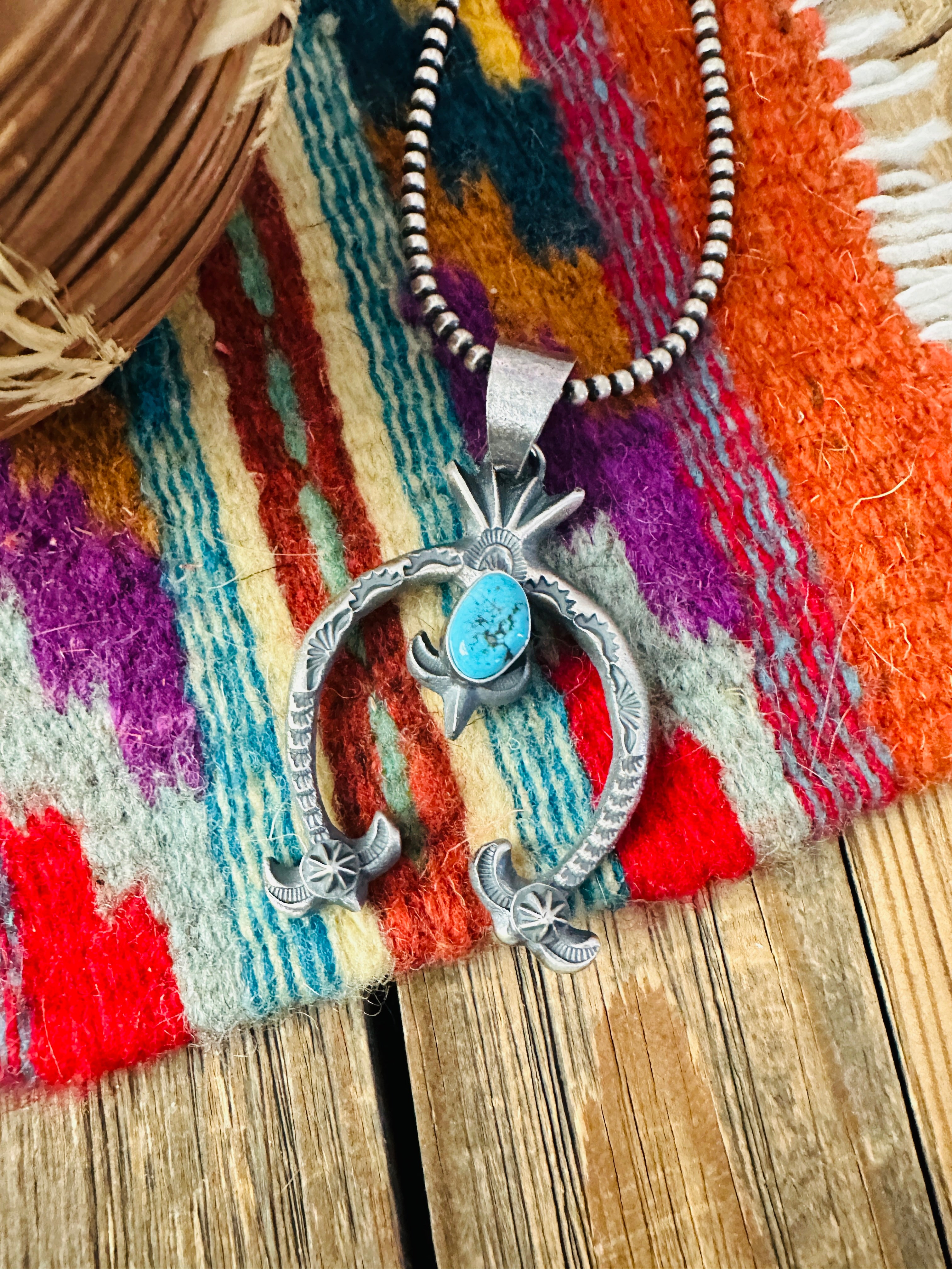Handcrafted Sterling Silver & Kingman Turquoise Naja Pendant by Kevin Billah