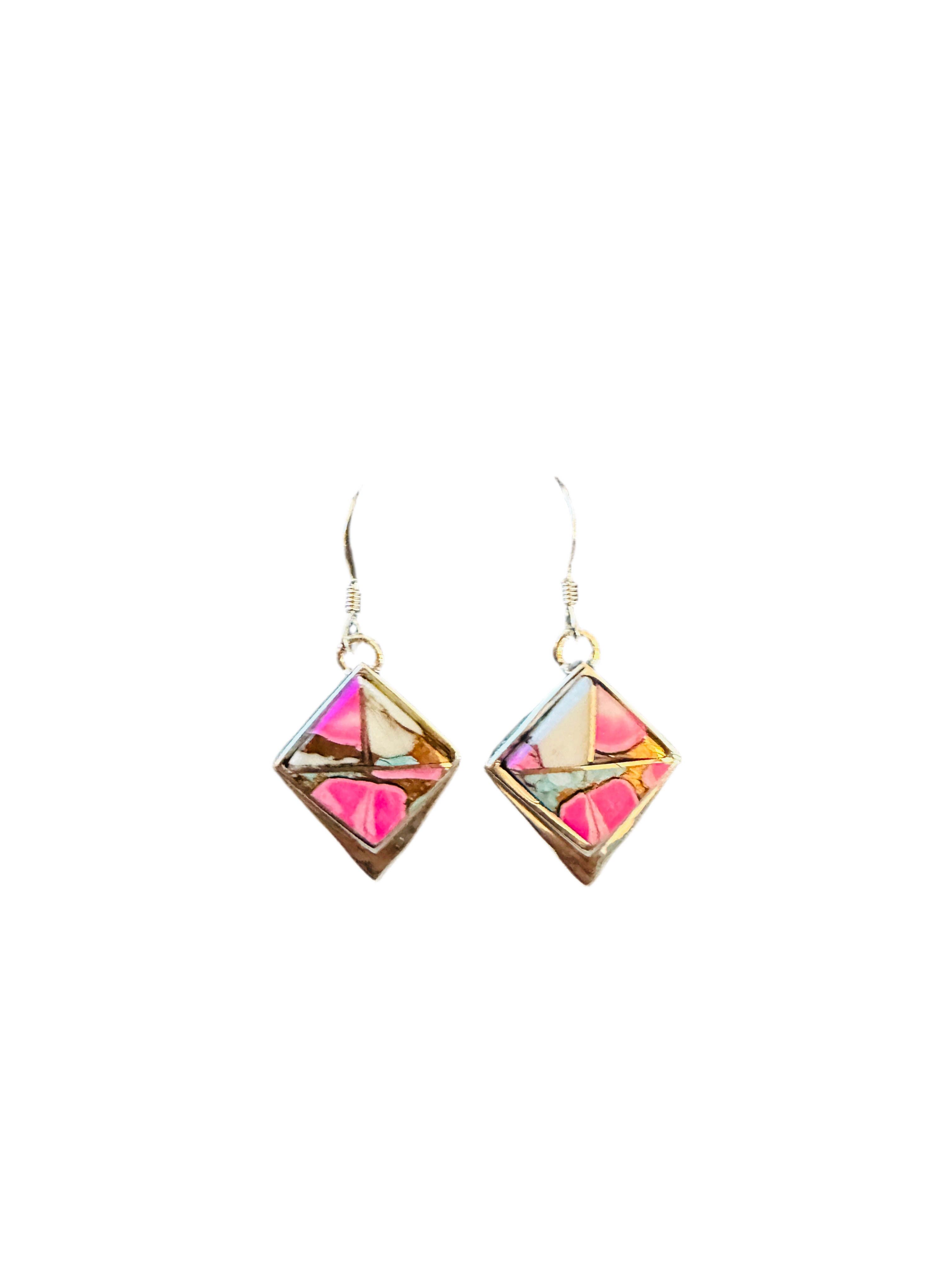 Handcrafted Cotton Candy and Sterling Silver Inlay Dangle Earrings