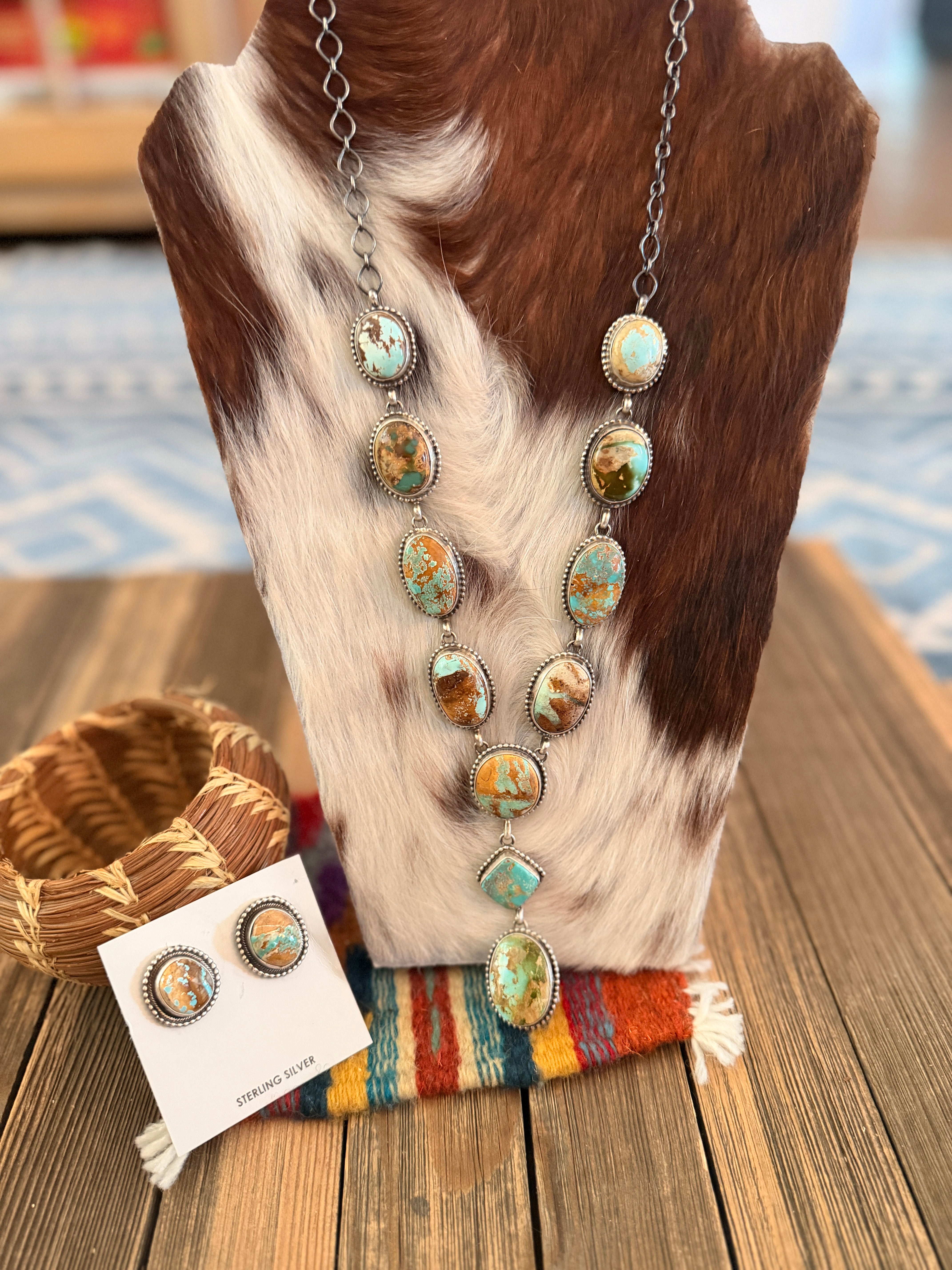 Handcrafted Royston Turquoise & Sterling Silver Necklace and Earring Set by Darrin Livingston