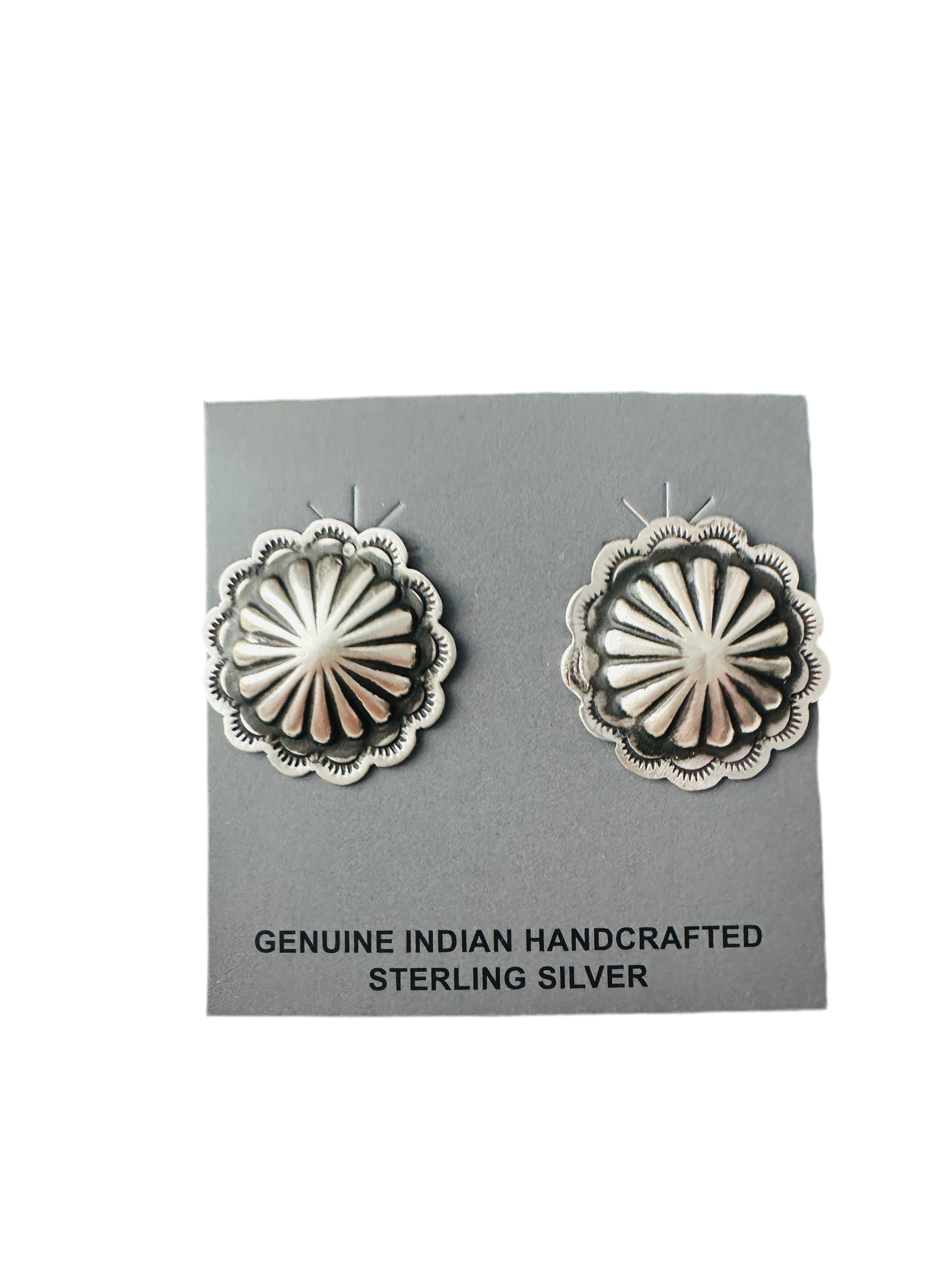 Handcrafted Stamped Sterling Silver Concho Post Earrings