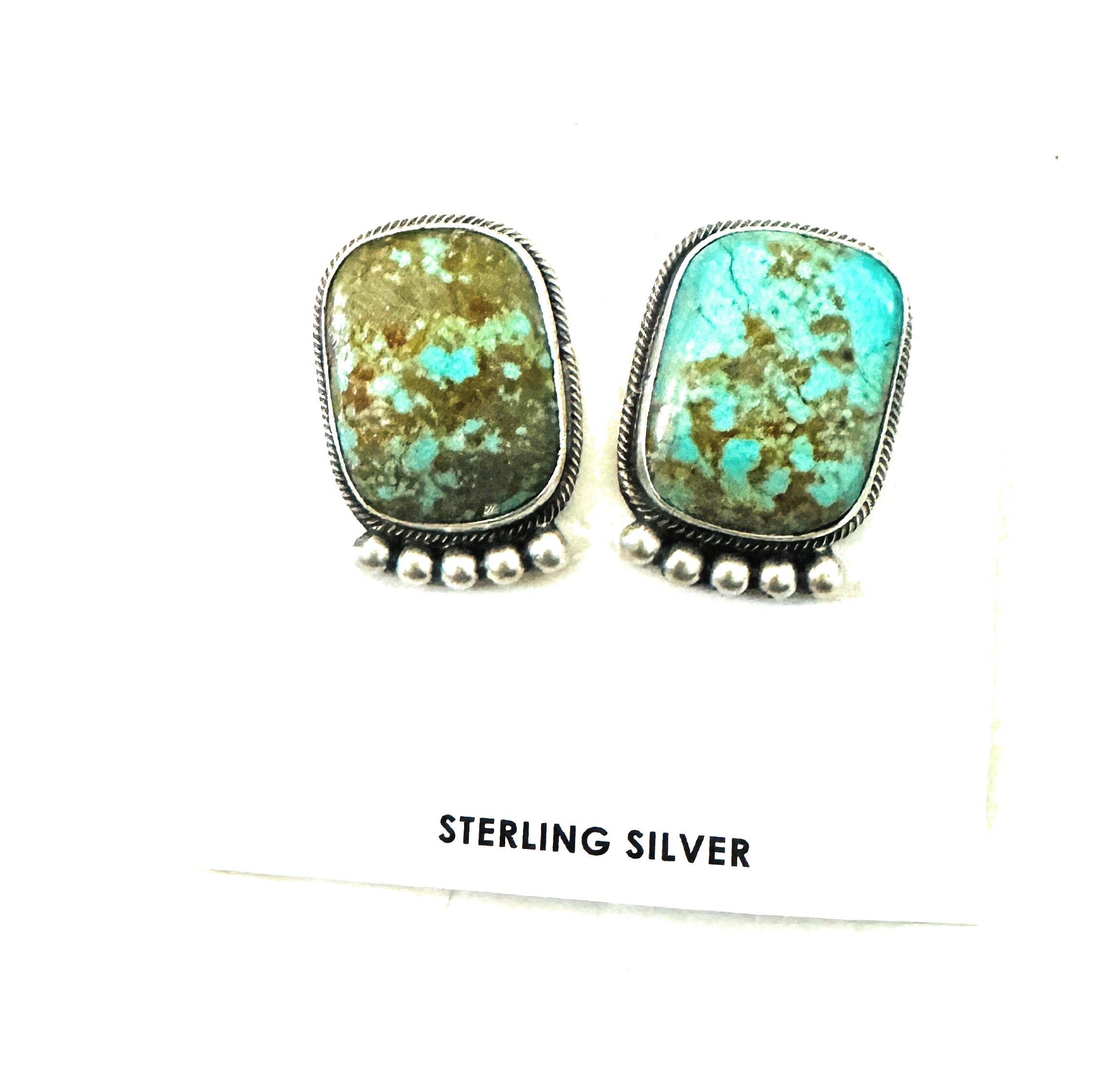 Navajo Number 8 Turquoise and Sterling Silver Post Earrings