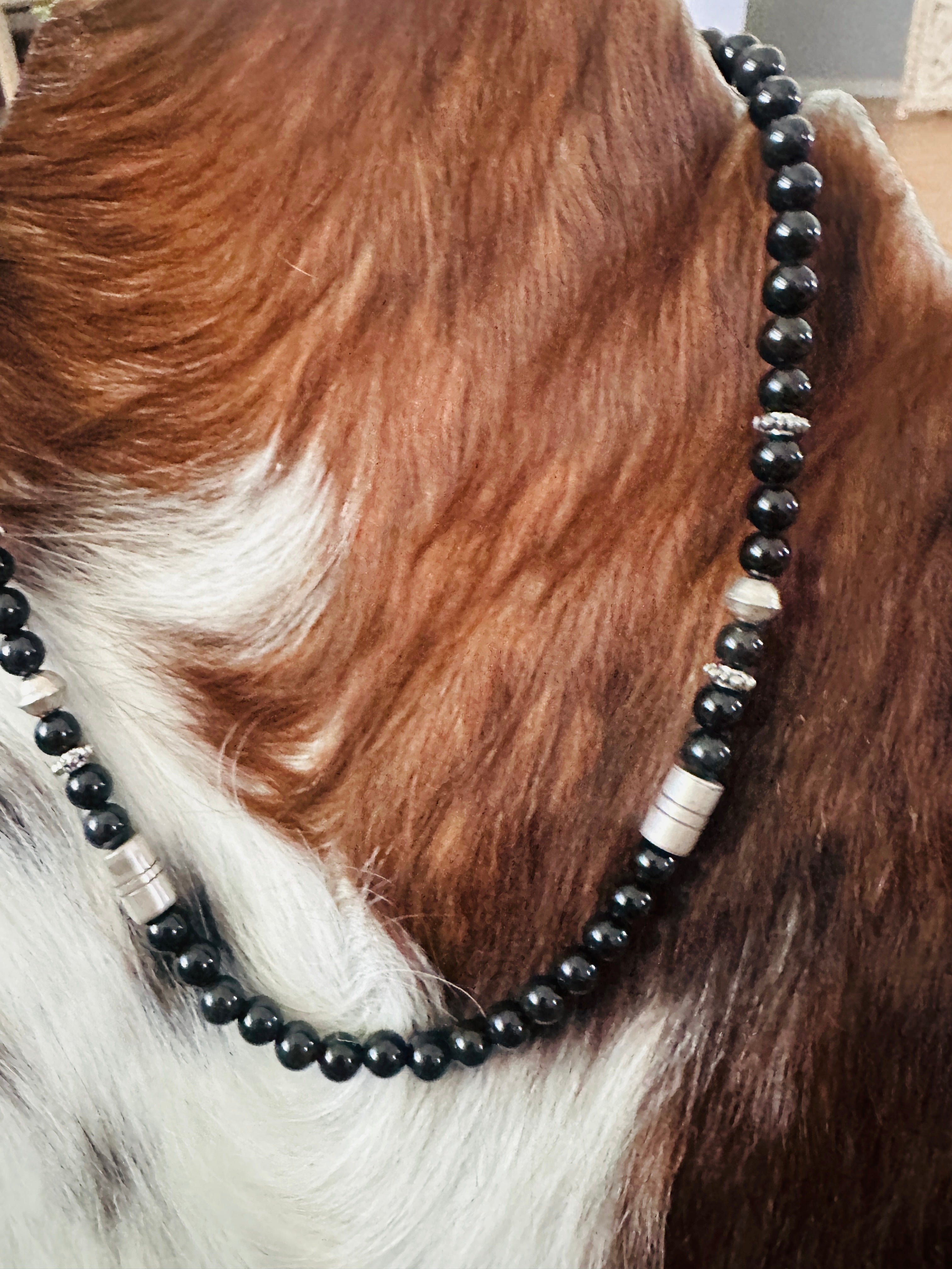 Handcrafted Black Onyx & Sterling Silver Beaded 16” Necklace by T & R Singer