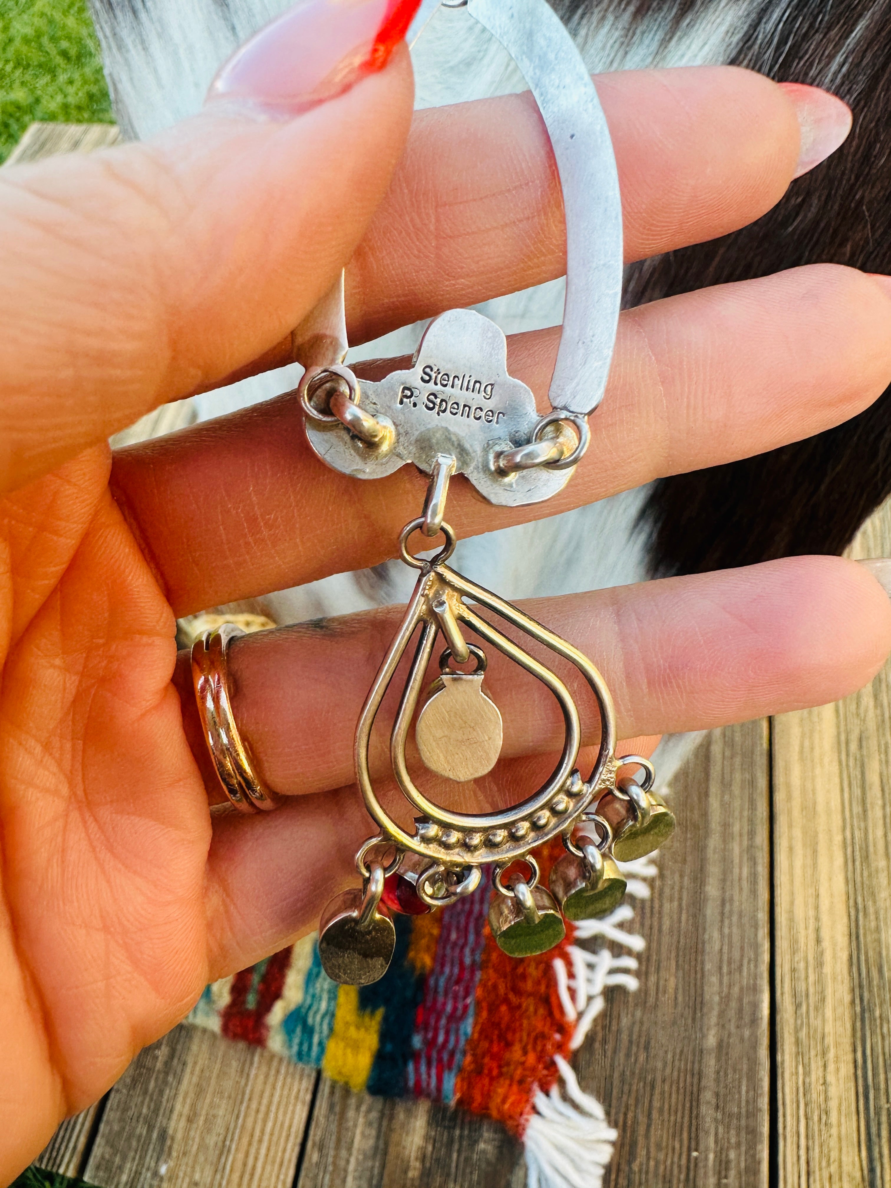 Handcrafted Rose Dahlia & Sterling Silver Chandelier Necklace by Pearlene Spencer