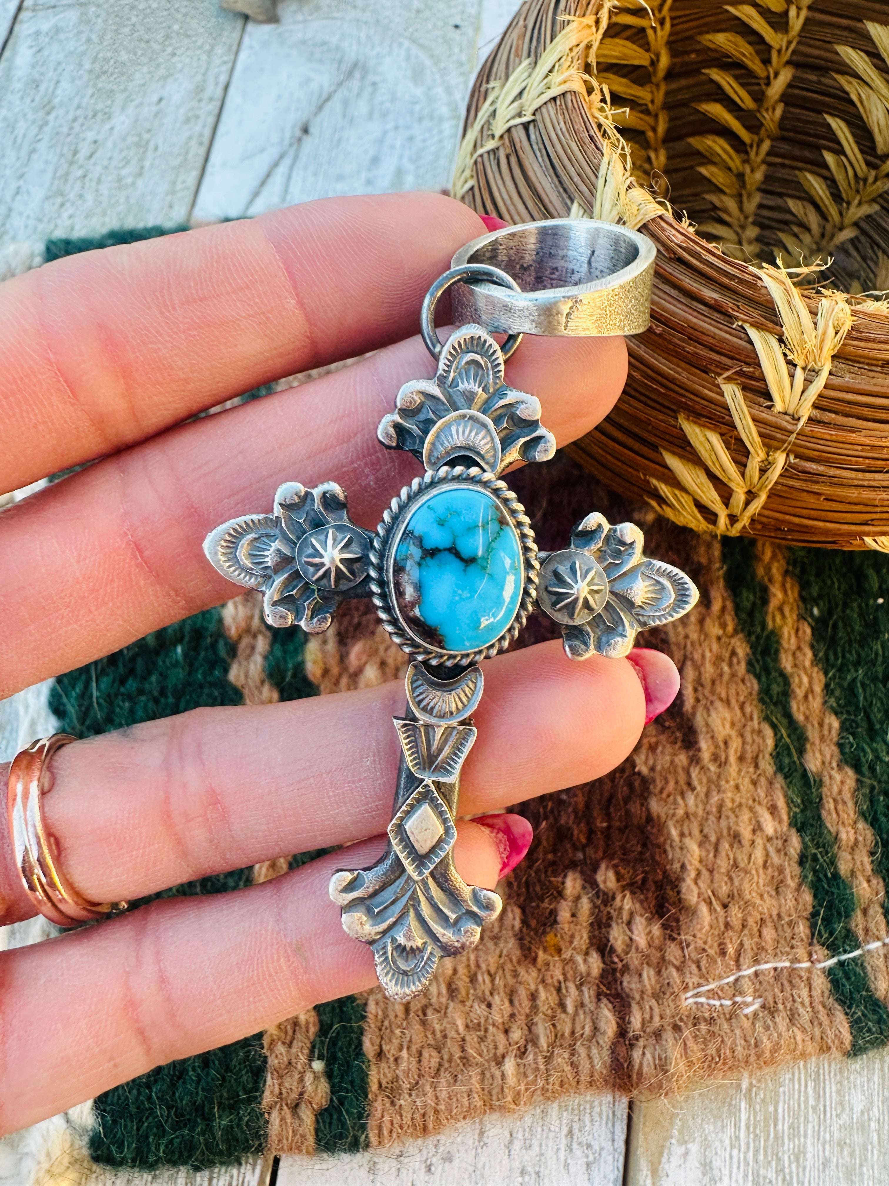Handcrafted Sterling Silver & Turquoise Cross Pendant by Kevin Billah