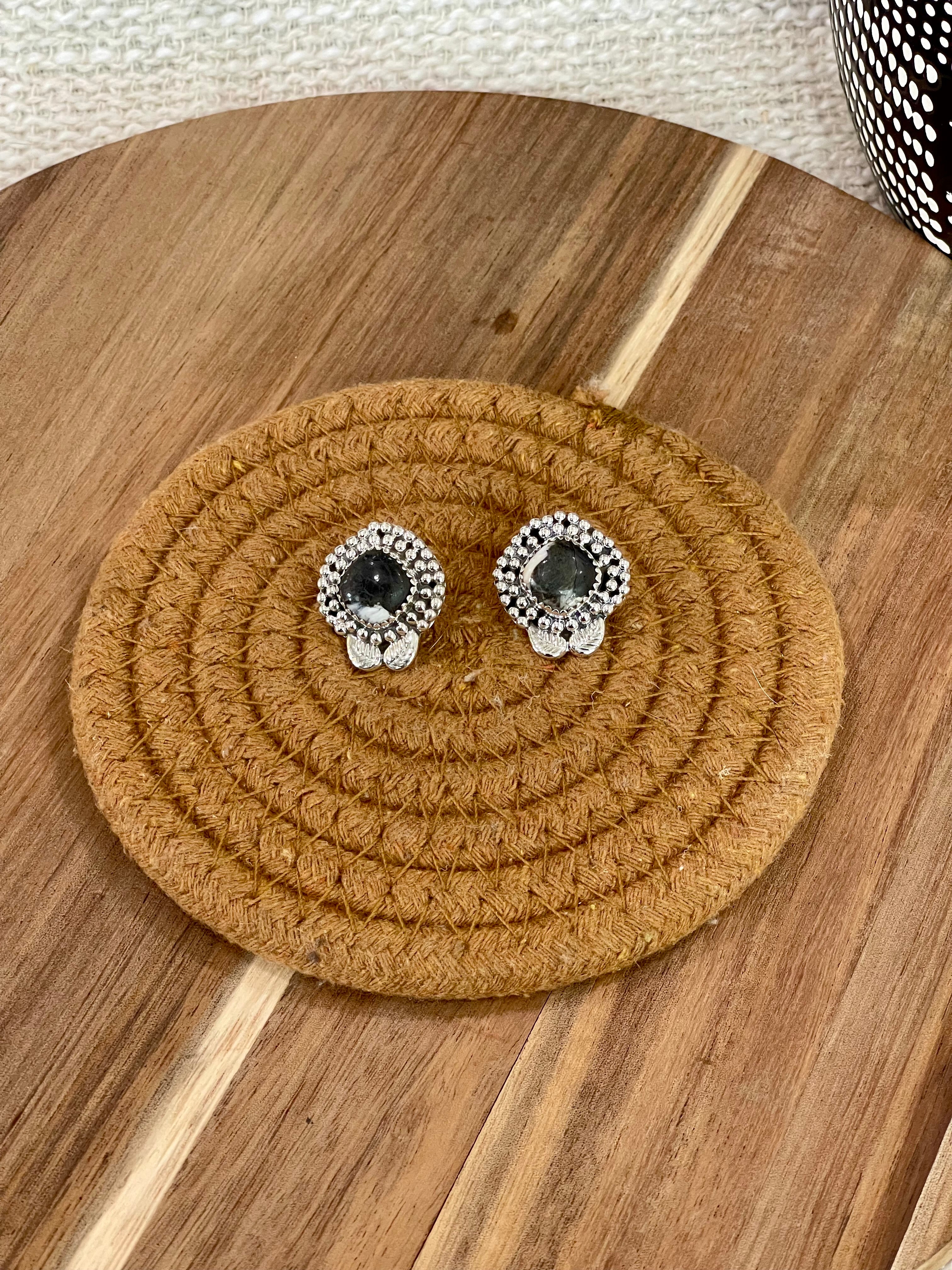 Handcrafted Sterling Silver & White Buffalo Stud Earrings