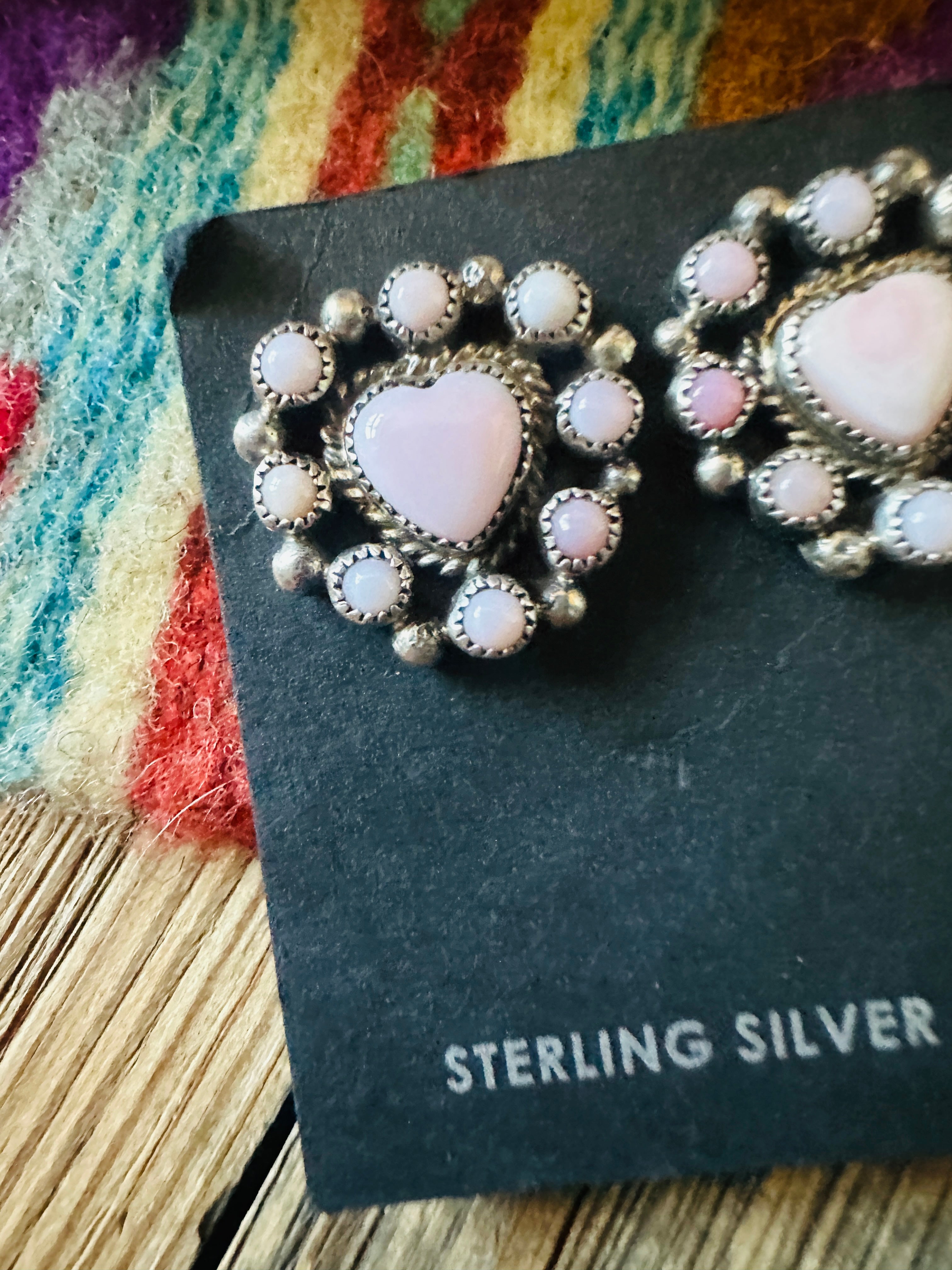 Handcrafted Queen Pink Conch & Sterling Silver Cluster Heart Post Earrings