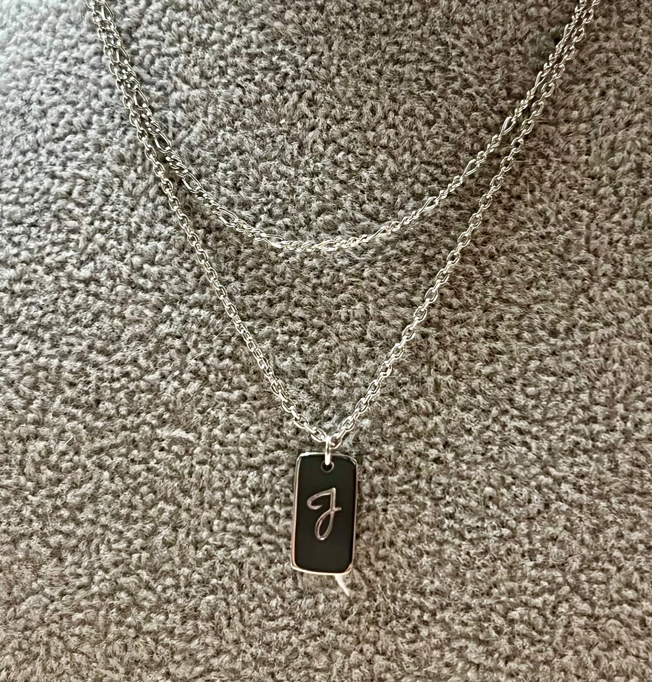 Initial Tag Layered Chain “J” Necklace