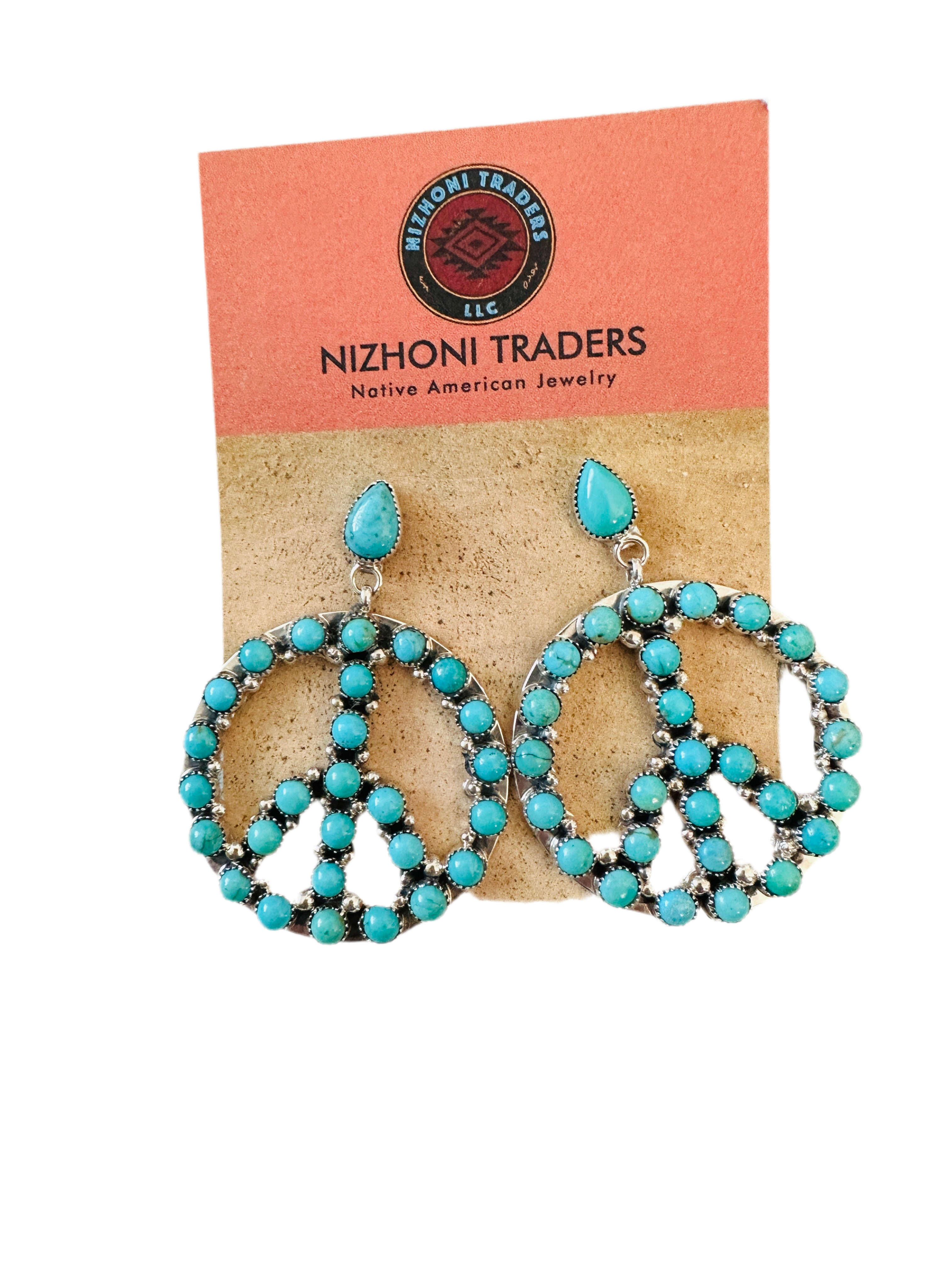 Handcrafted Turquoise & Sterling Silver Peace Sign Dangle Earrings