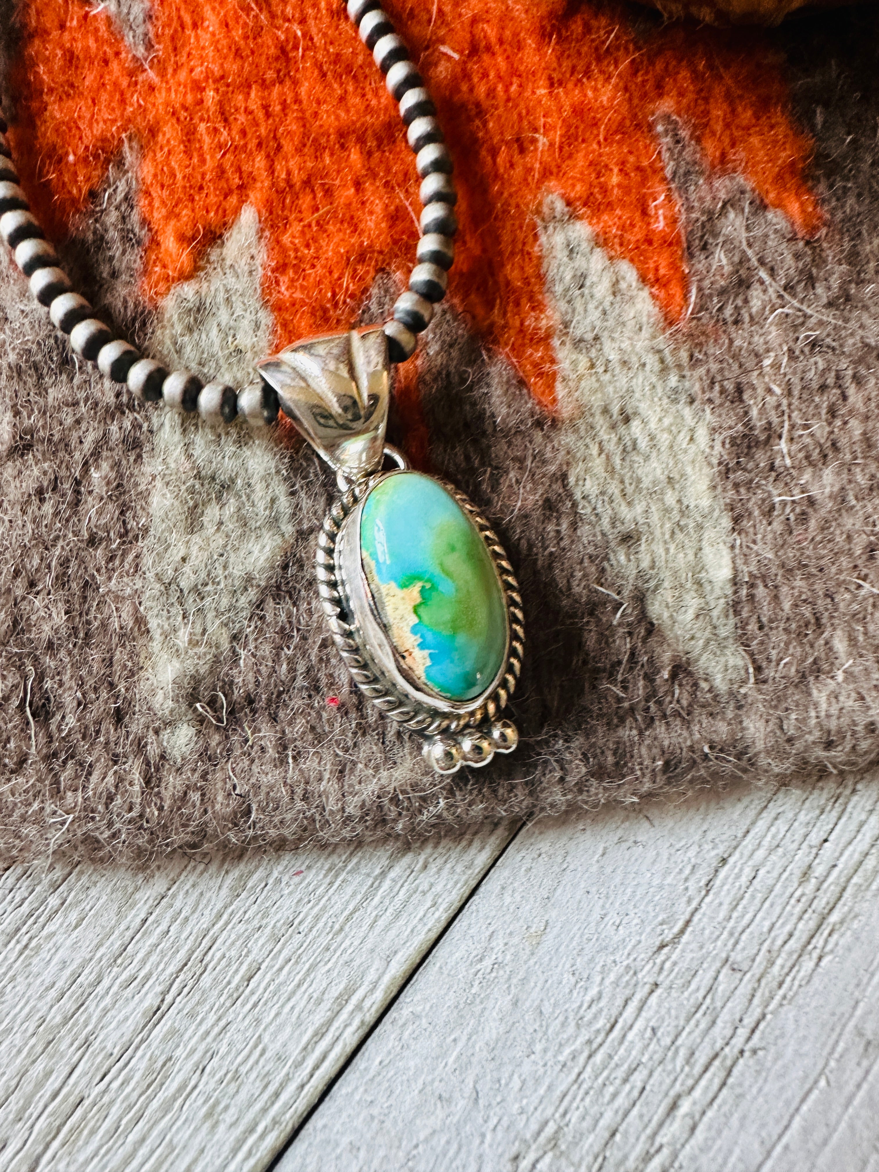 Navajo Carico Lake Turquoise and Sterling Silver Pendant