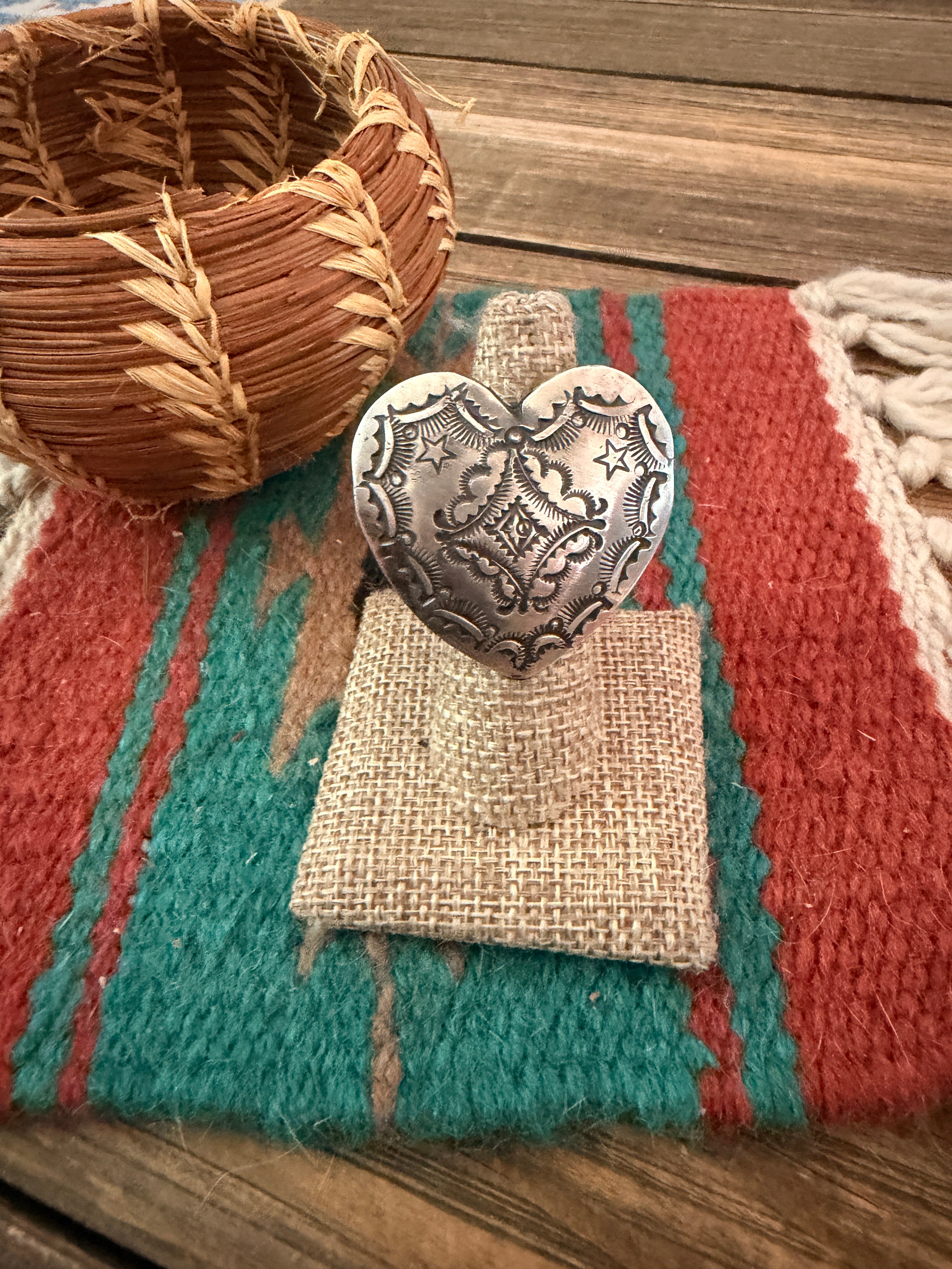 Handcrafted Sterling Silver Adjustable Heart Concho Ring by Vincent Platero