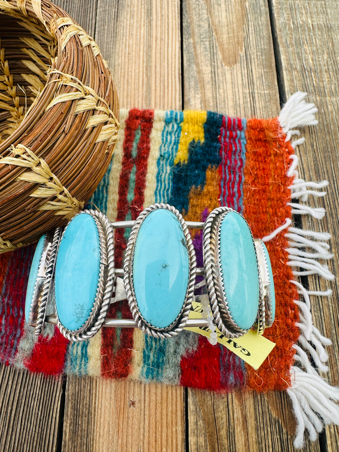 Handcrafted Old Pawn Sterling Silver & Turquoise Cuff Bracelet