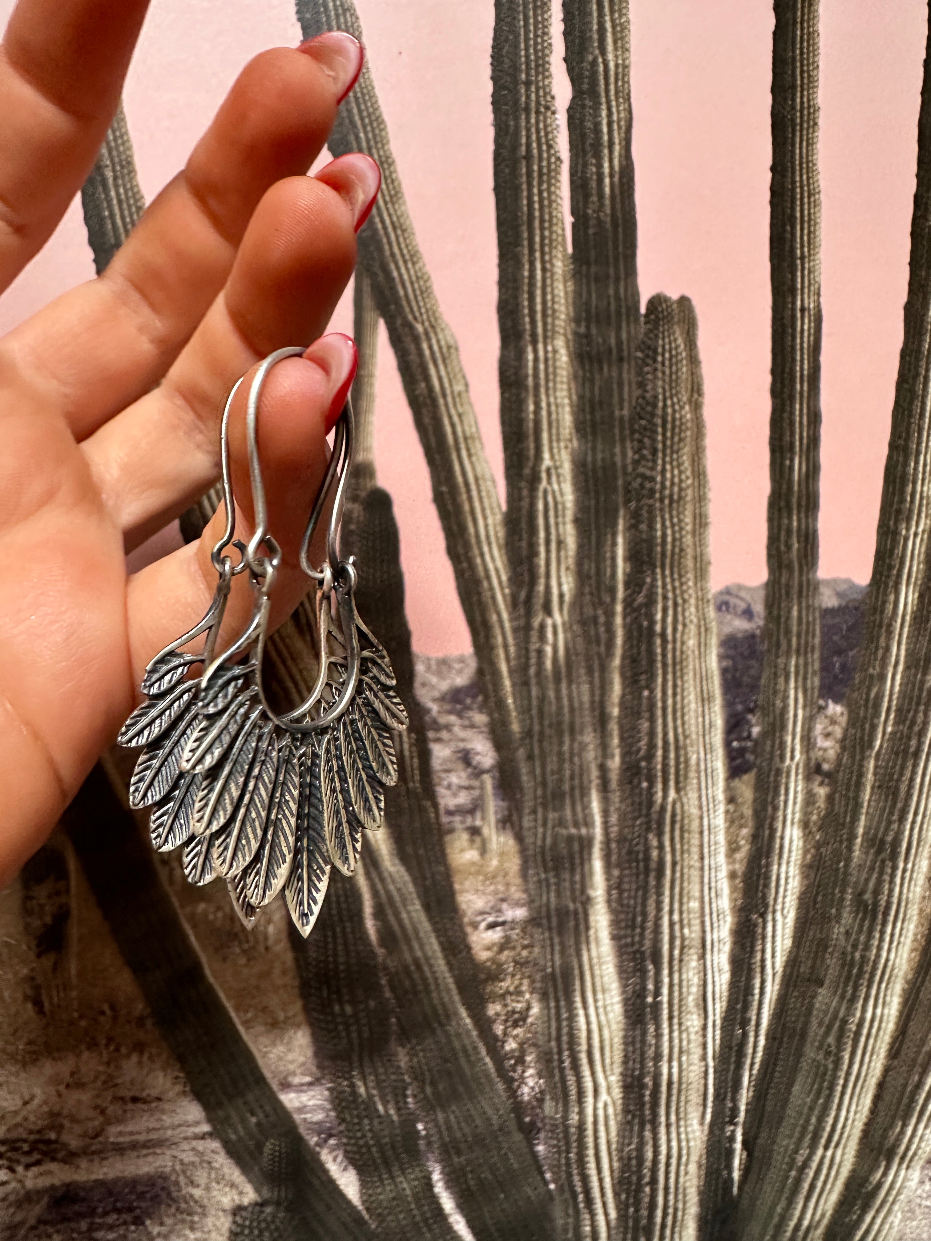 Handmade Sterling Silver Feather Dangle Earrings