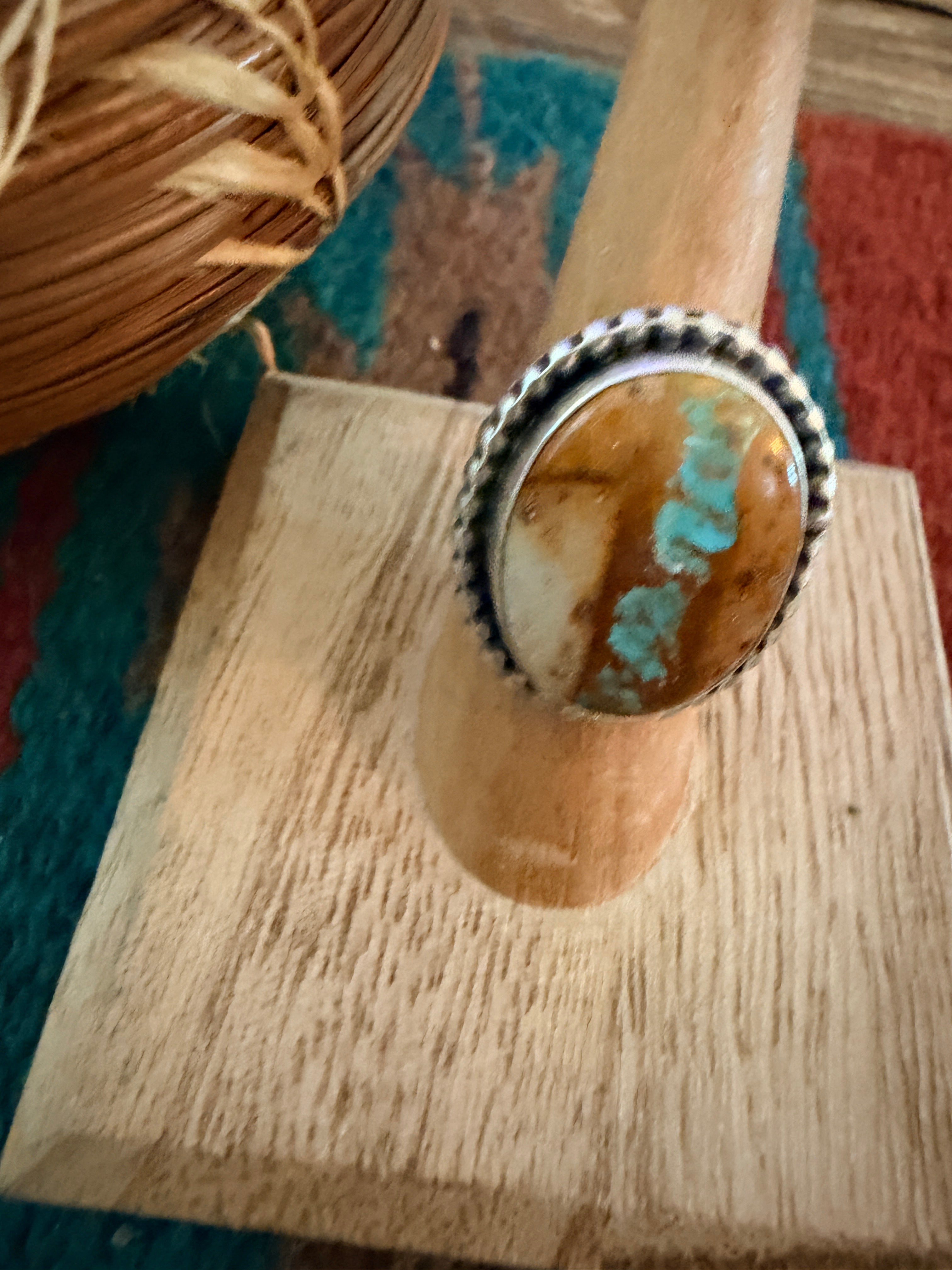 Handcrafted Ribbon Turquoise & Sterling Silver Inlay Ring Size 6