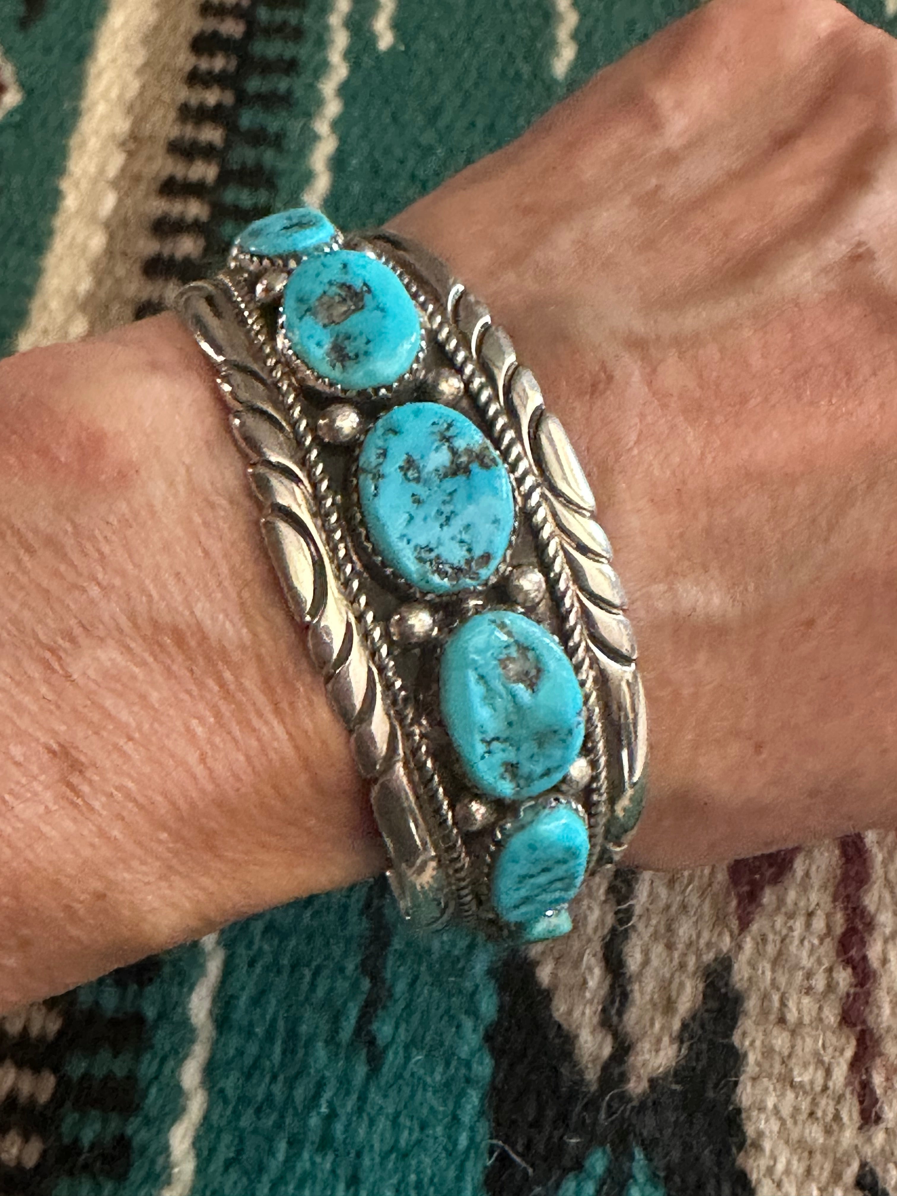 Navajo Old Pawn Natural Kingman Turquoise & Sterling Silver Cuff Bracelet