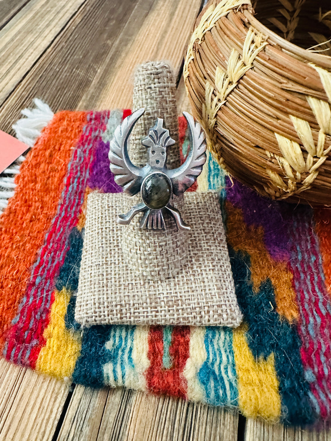 Handcrafted Labradorite and Sterling Silver Thunderbird Ring size 7.75 by Chimney Butte