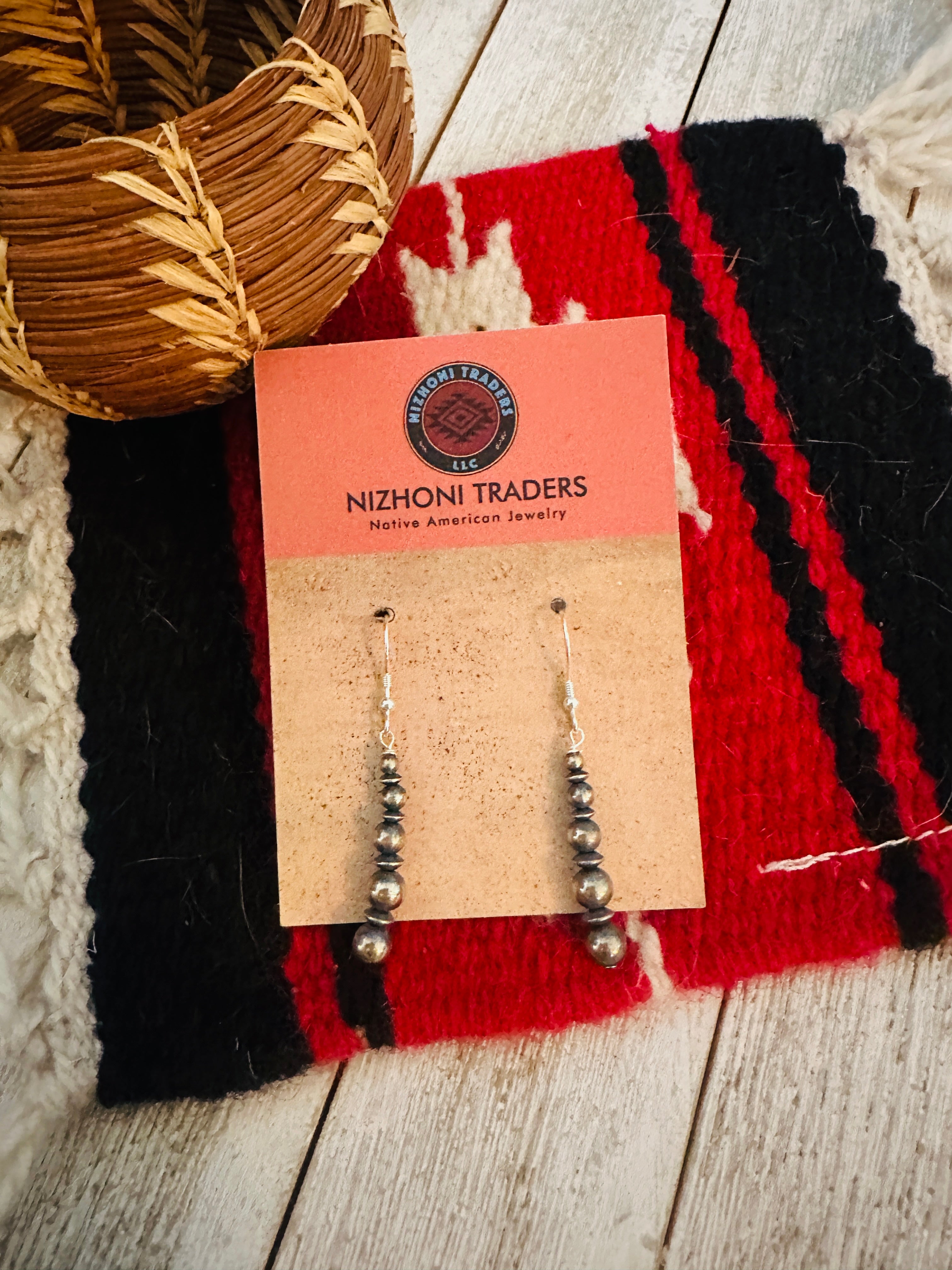 Navajo Sterling Silver Pearl Beaded Dangle Earrings