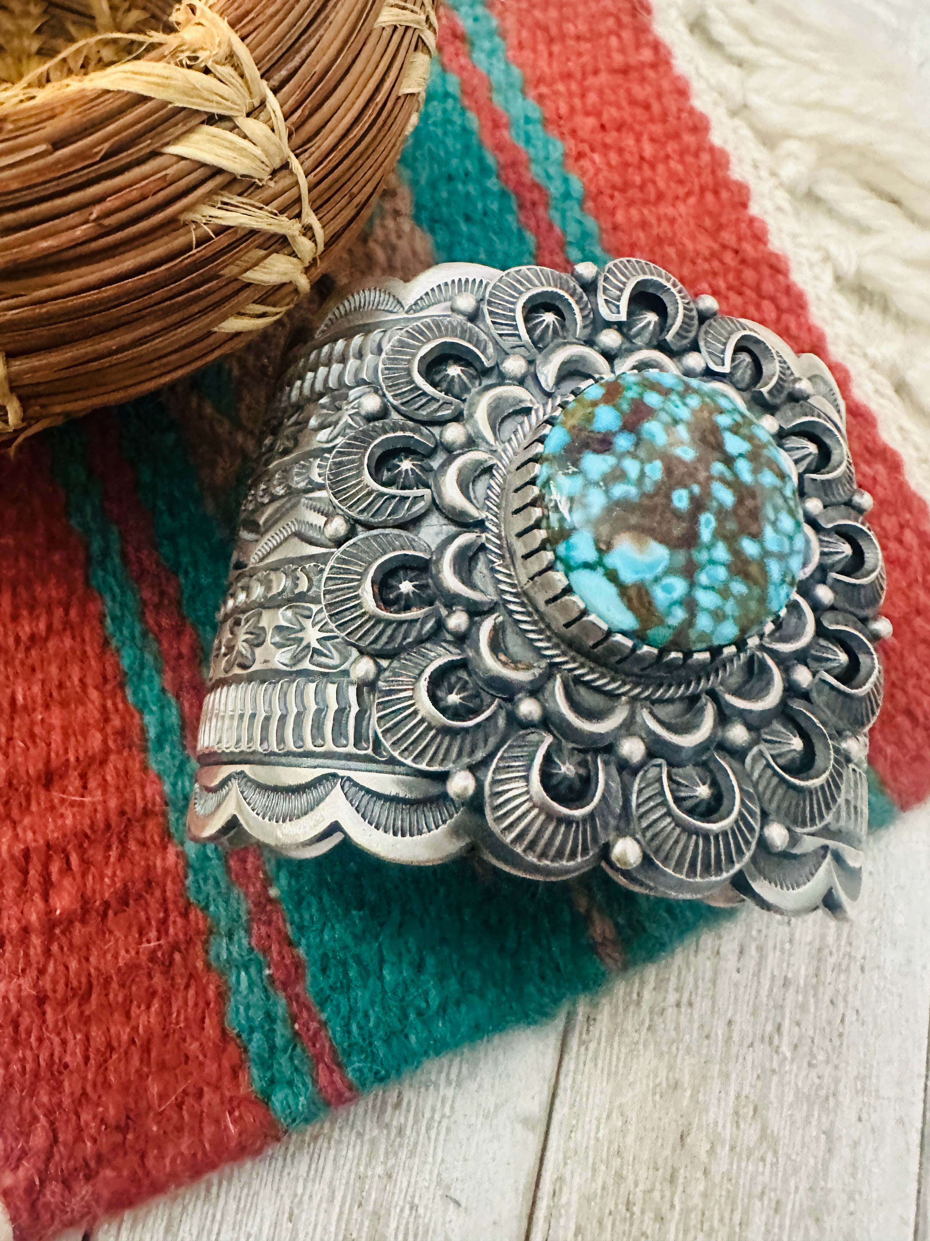 Handcrafted Sterling Silver & Spider Web Turquoise Cuff Bracelet by Randy Boyd