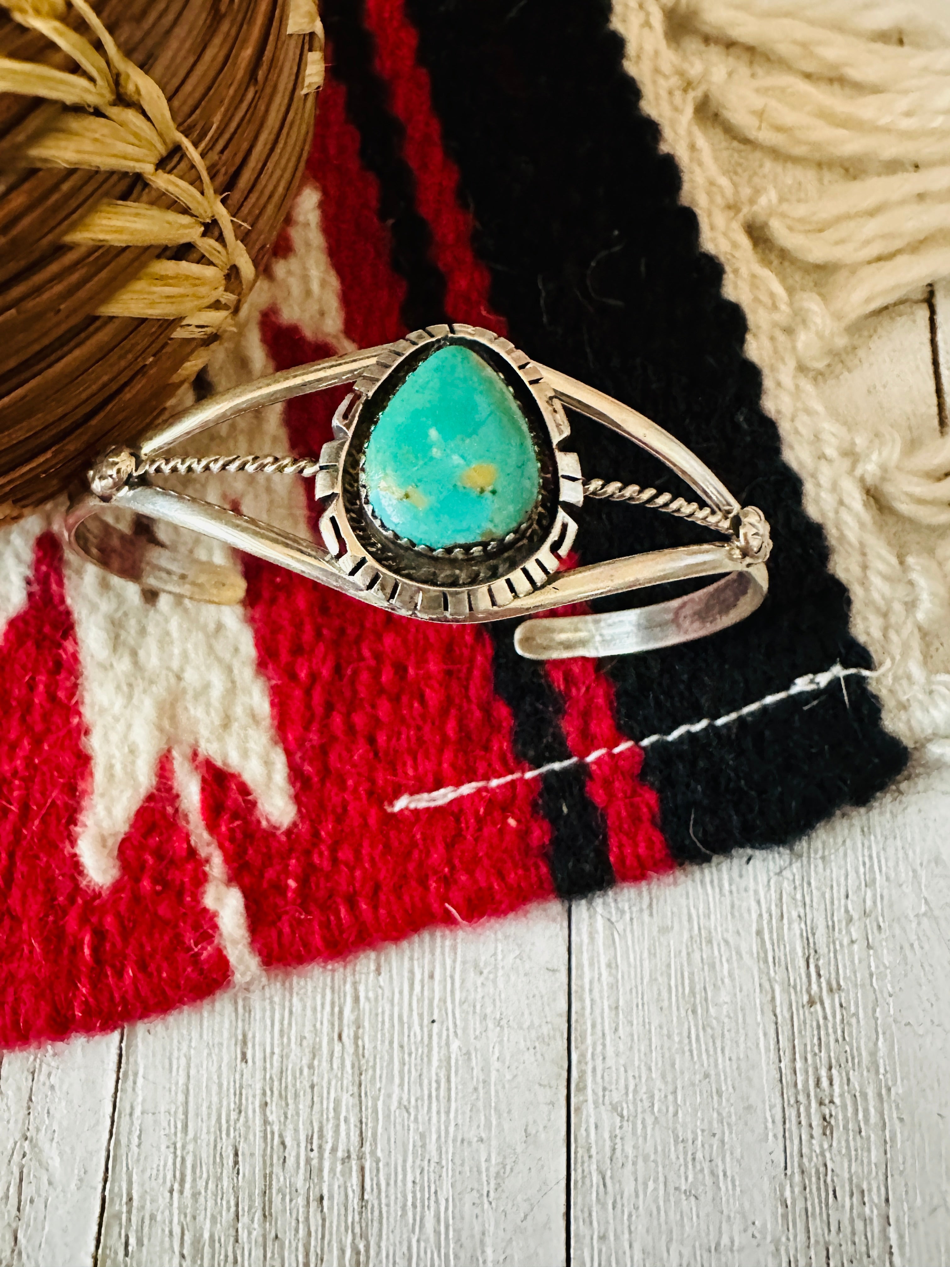 Navajo Sterling Silver & Turquoise Cuff Bracelet by Robert Shakey