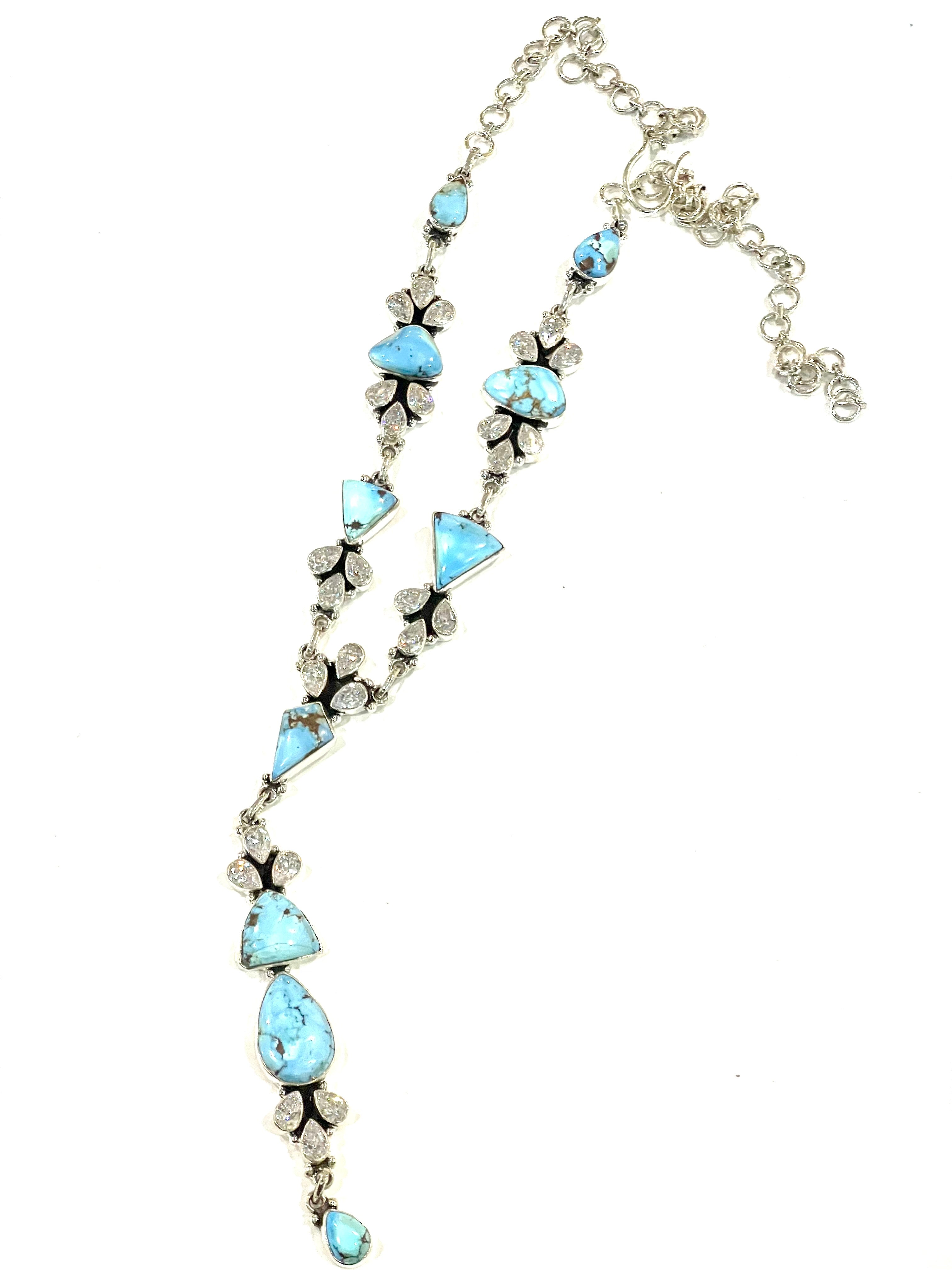 Handmade Sterling Silver, Golden Hills & CZ Lariat Necklace