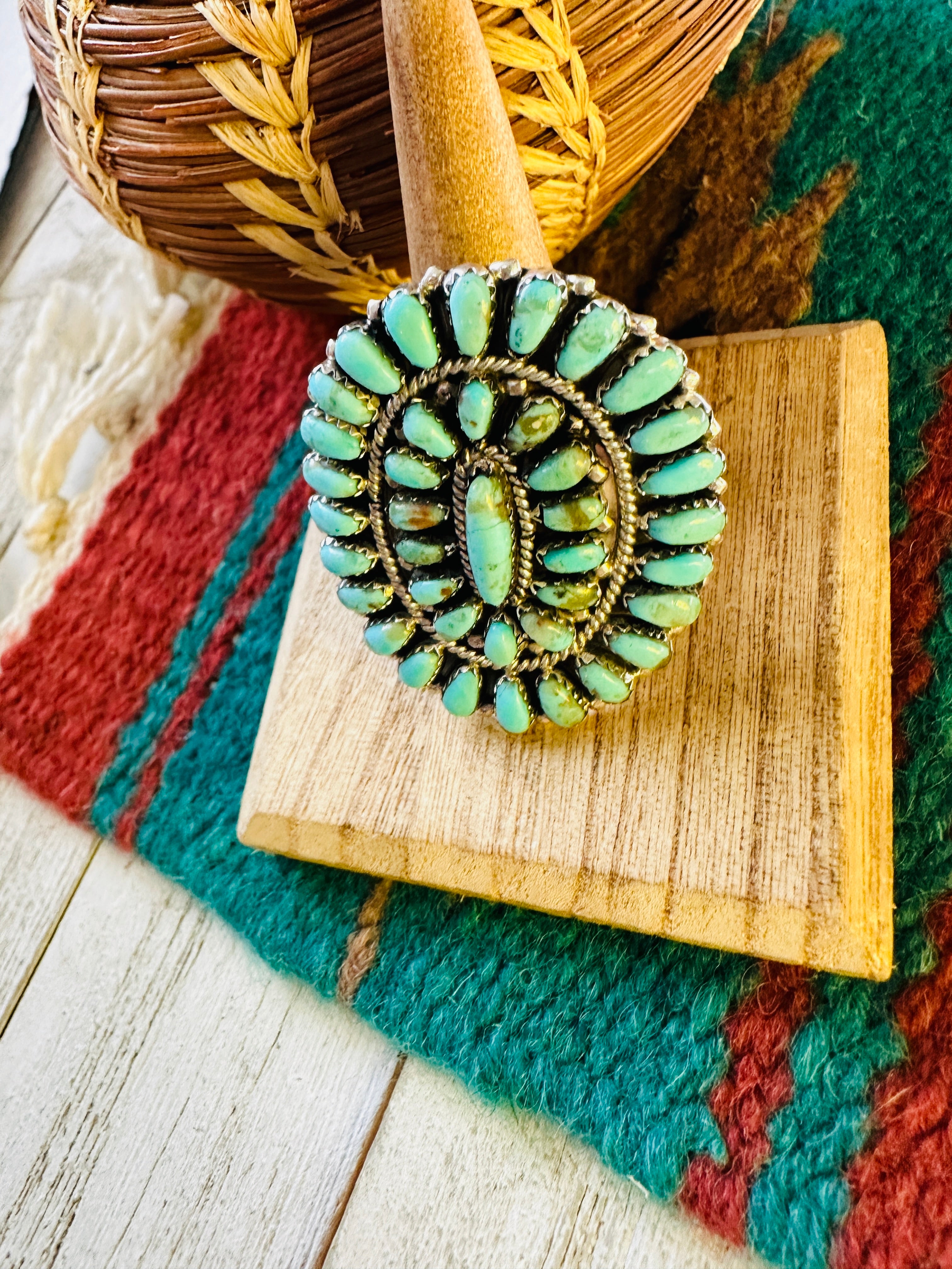 Navajo Turquoise & Sterling Silver Adjustable Cluster Ring