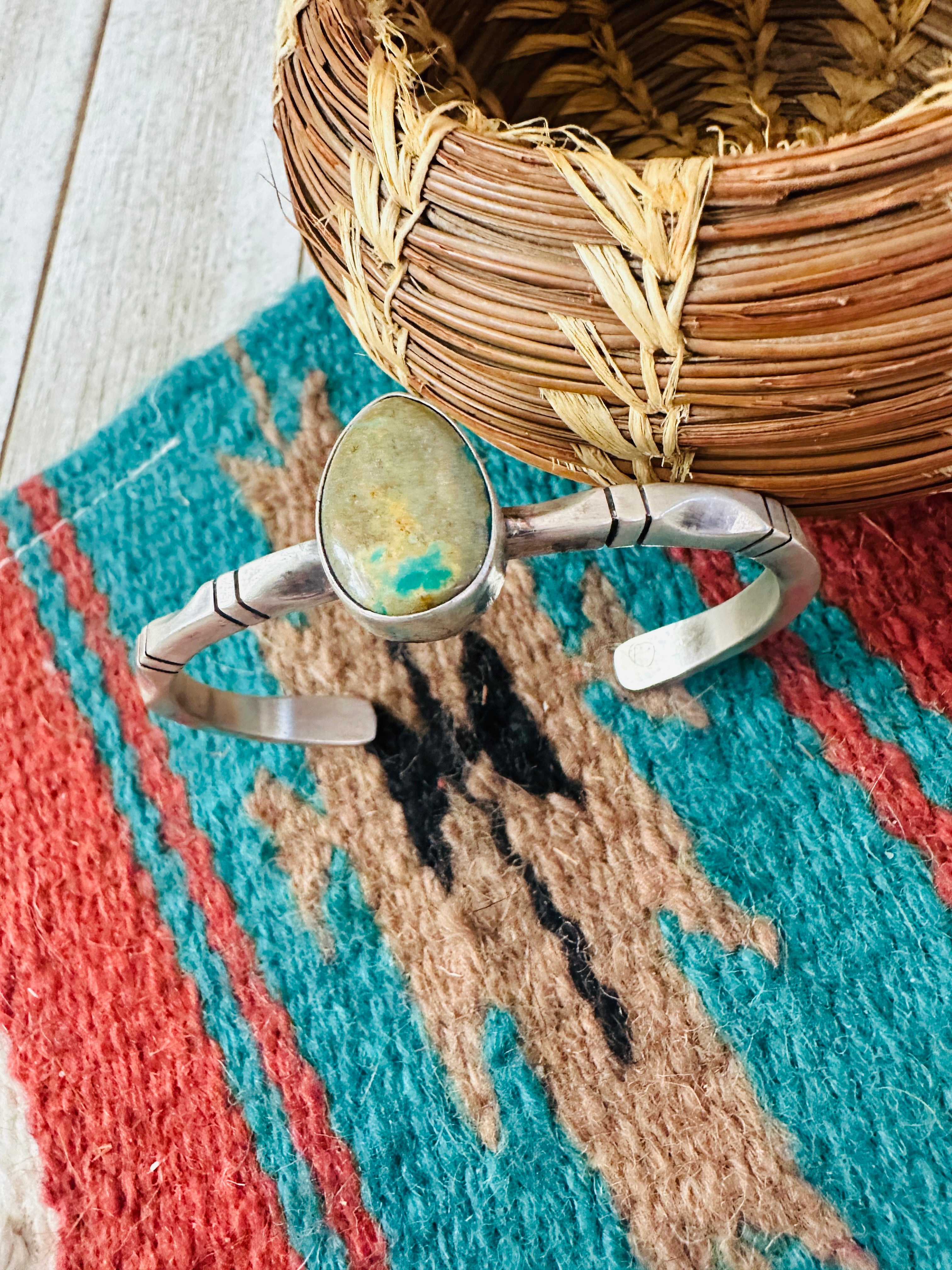 Handcrafted Sterling Silver & Royston Turquoise Cuff Bracelet by Tahe