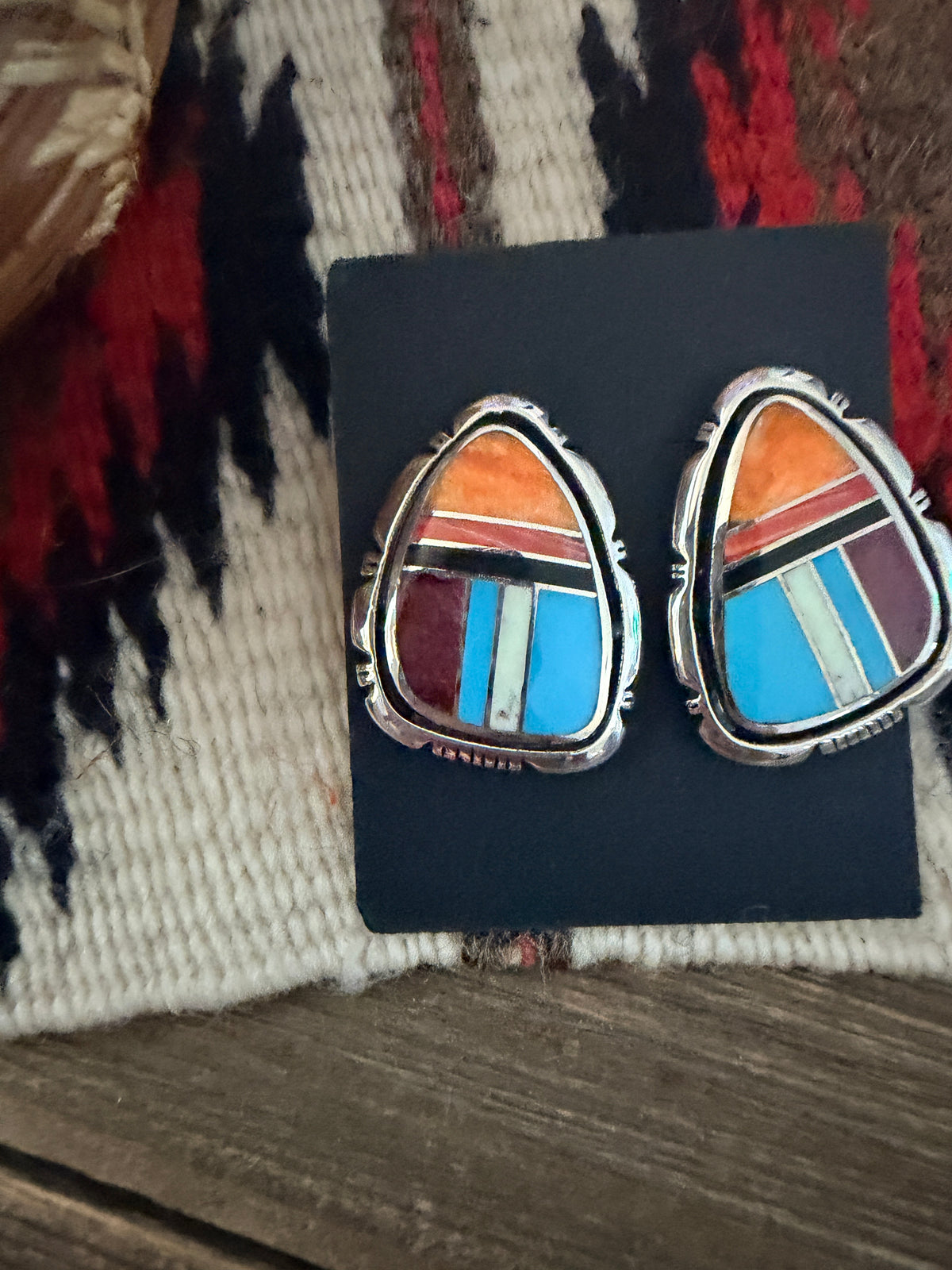 Handcrafted Multi Stone & Sterling Silver Inlay Post Earrings