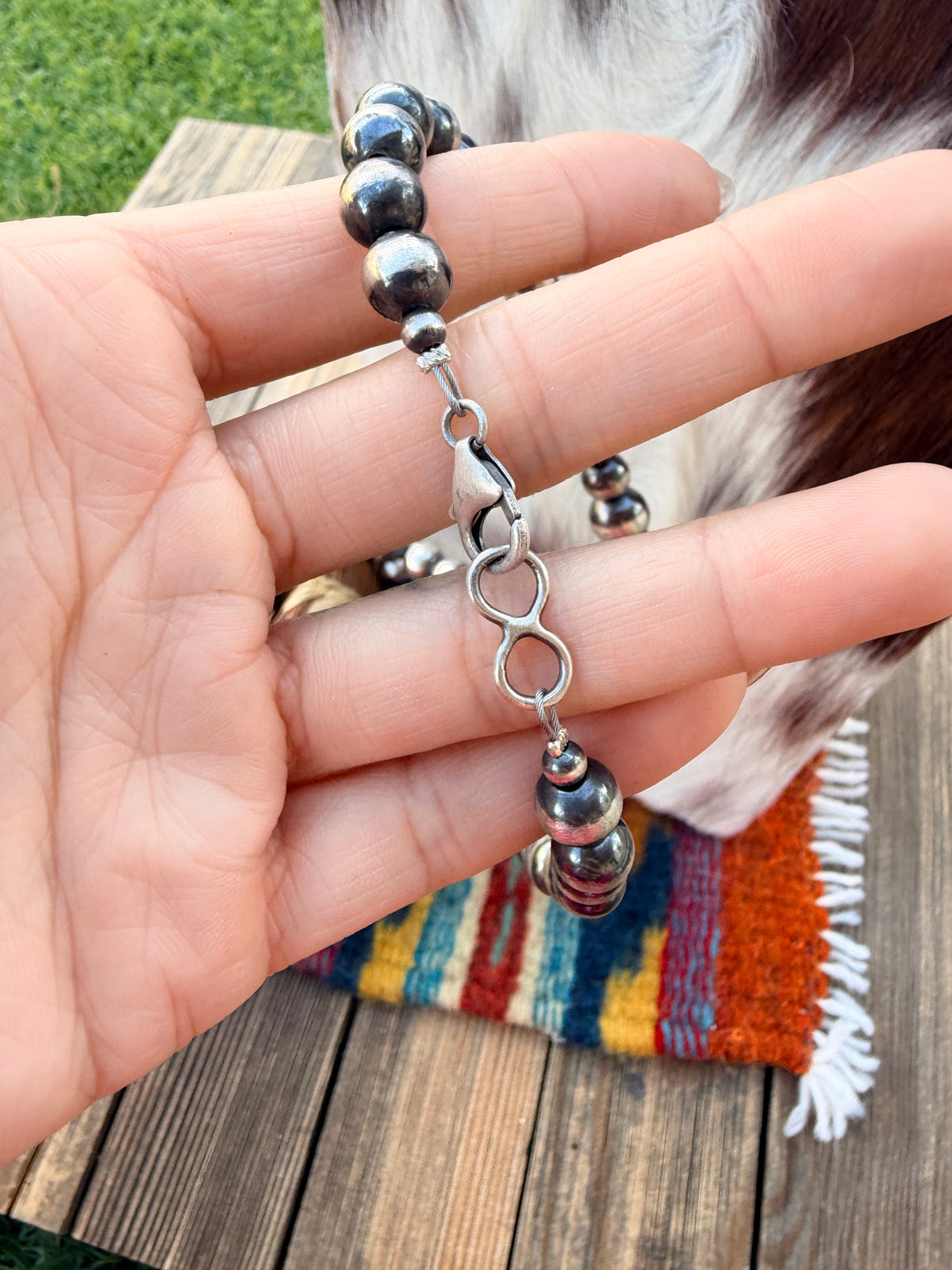 Handcrafted Turquoise & Sterling Silver Beaded Double Sided Jacla Necklace