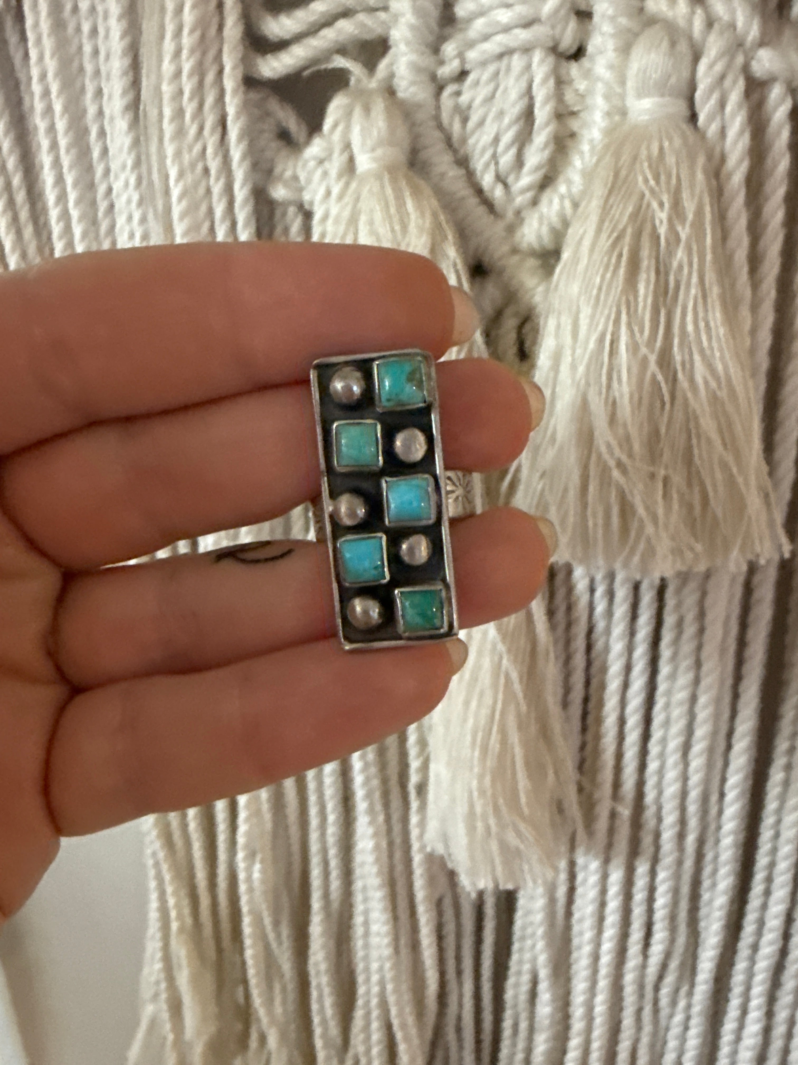 Handmade Adjustable Kingman Turquoise  & Sterling Silver Ring