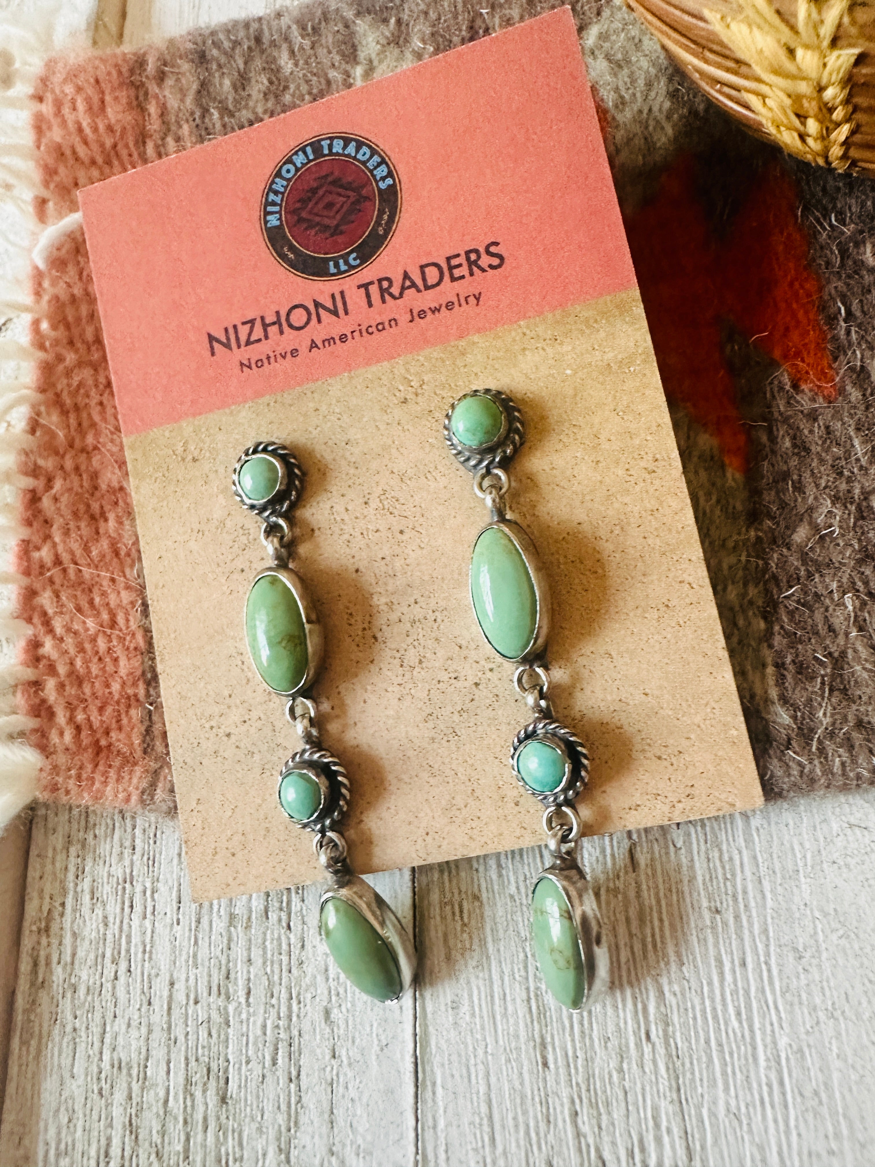 Navajo Turquoise And Sterling Silver Dangle Earrings