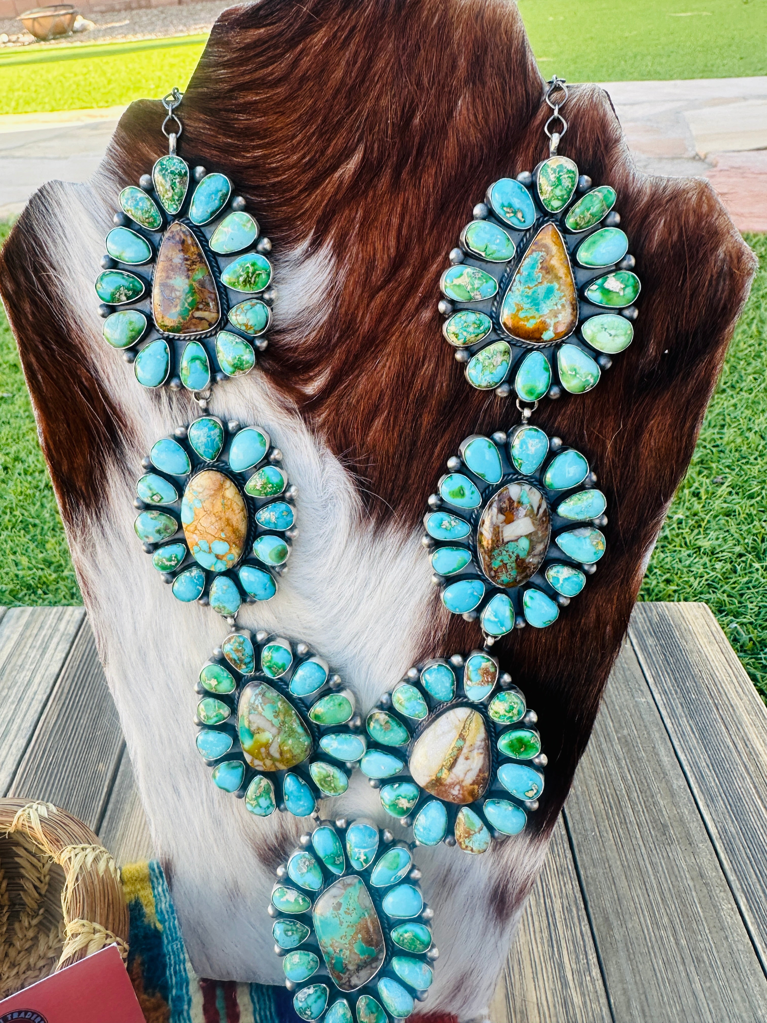 Handcrafted Royston Turquoise & Sterling Silver Necklace and Earring Set by Debra Smith
