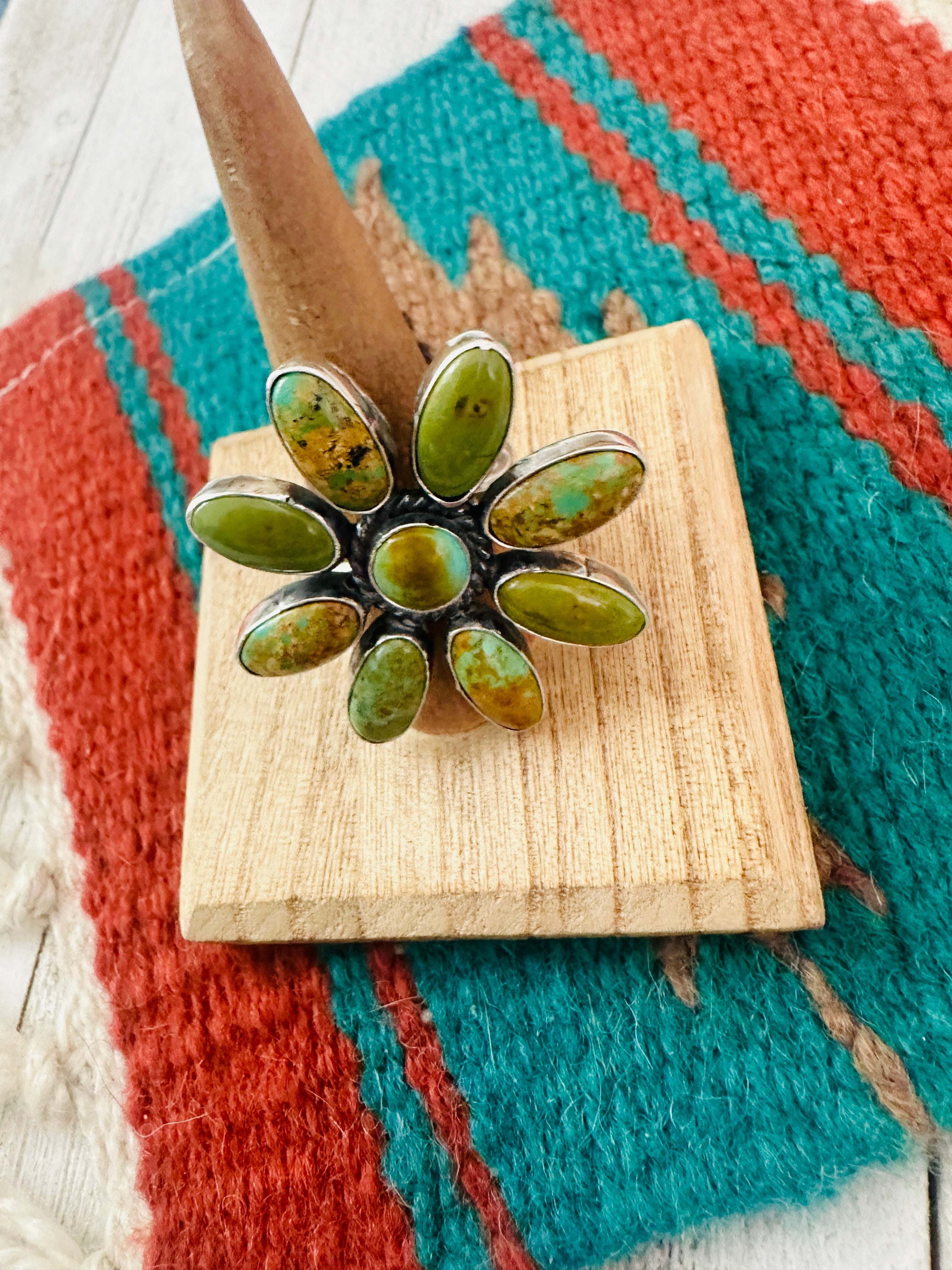 Navajo Sterling Silver & Turquoise Adjustable Flower Ring