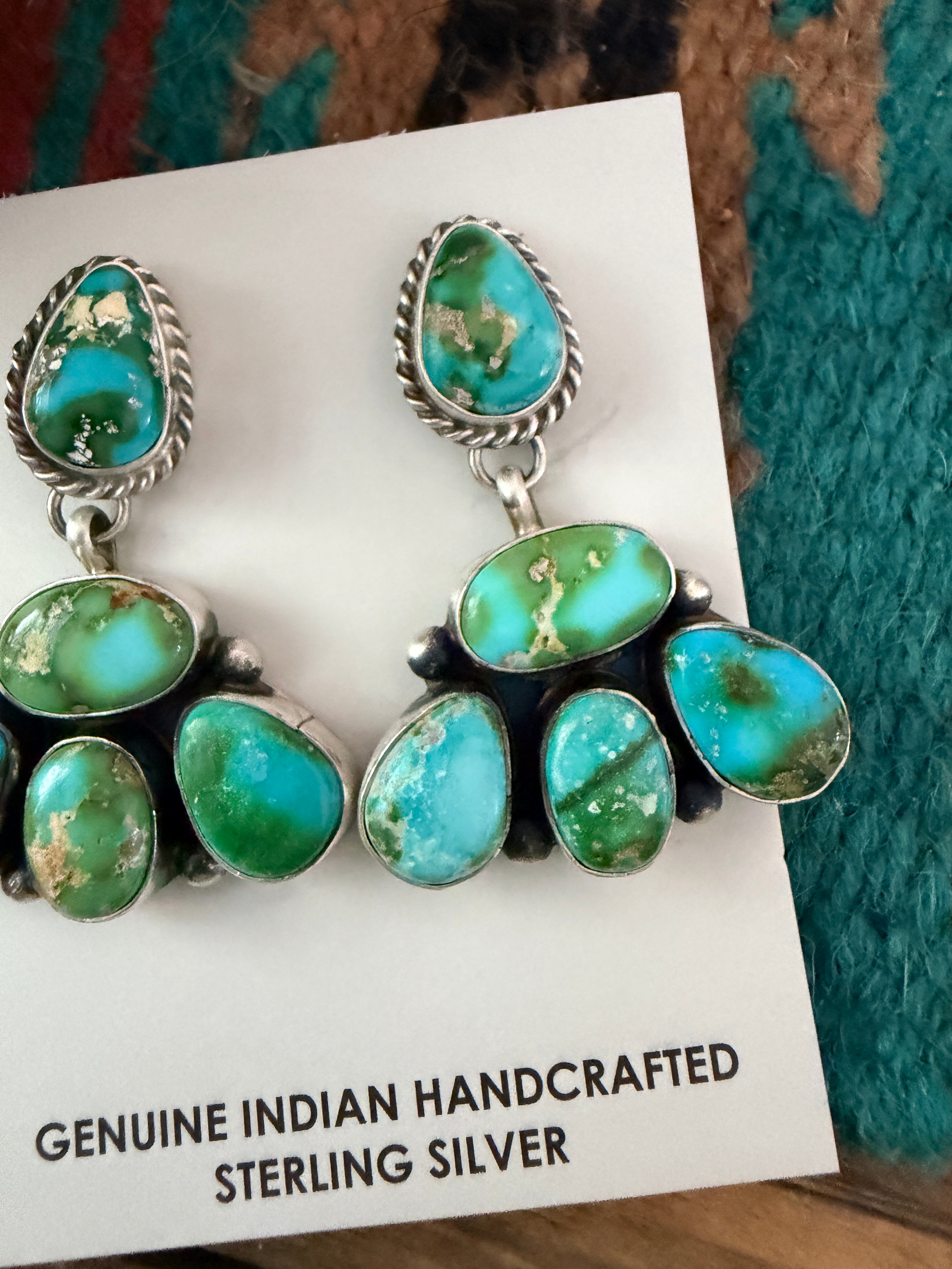 Handcrafted Sonoran Mountain Turquoise & Sterling Silver Dangle Earrings by Letricia Largo