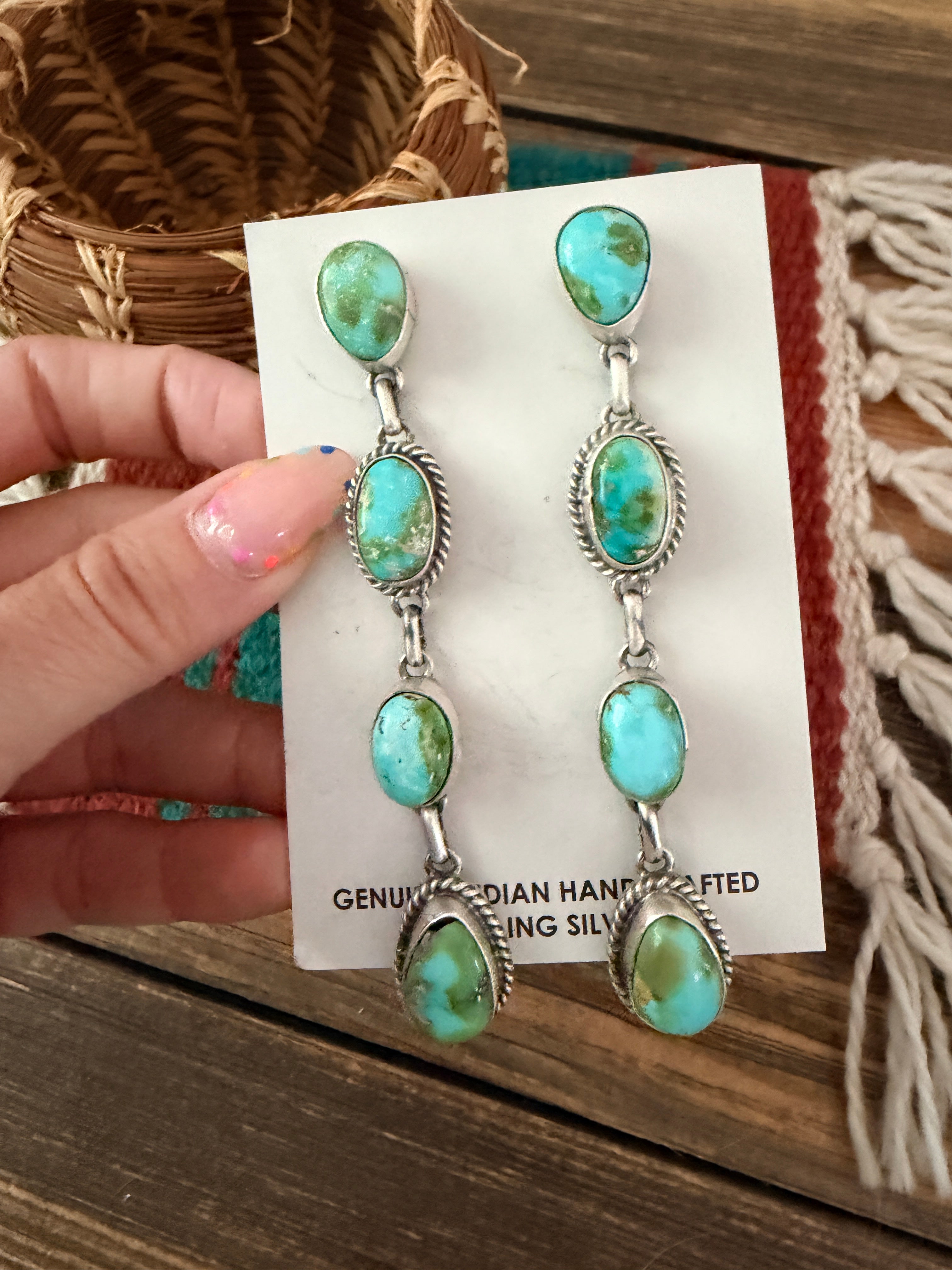 Handcrafted Sonoran Mountain Turquoise & Sterling Silver Dangle Earrings