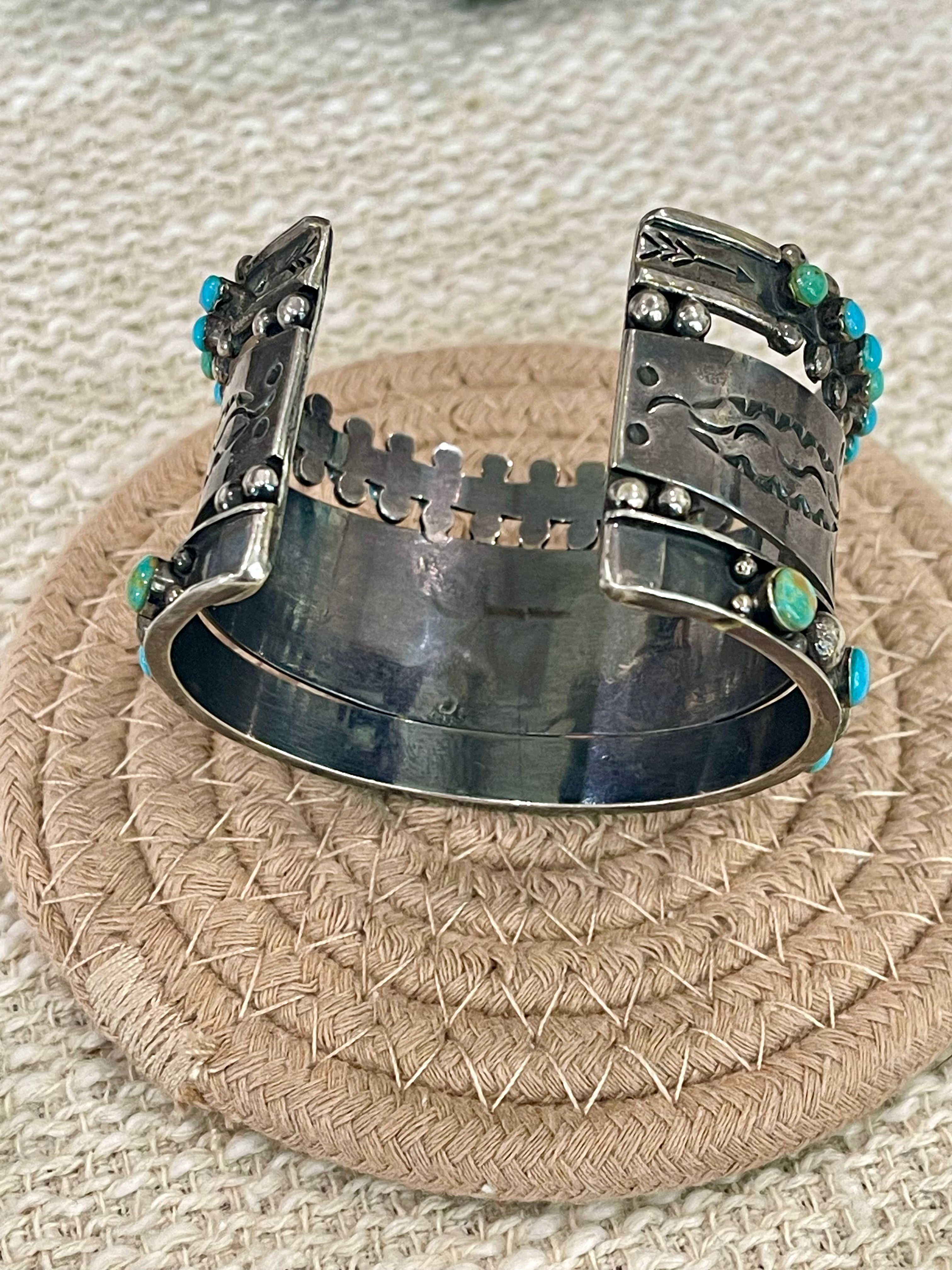 Handmade Sterling Silver, Kingman & Sonoran Mountain Turquiose Adjustable Cuff Bracelet /
