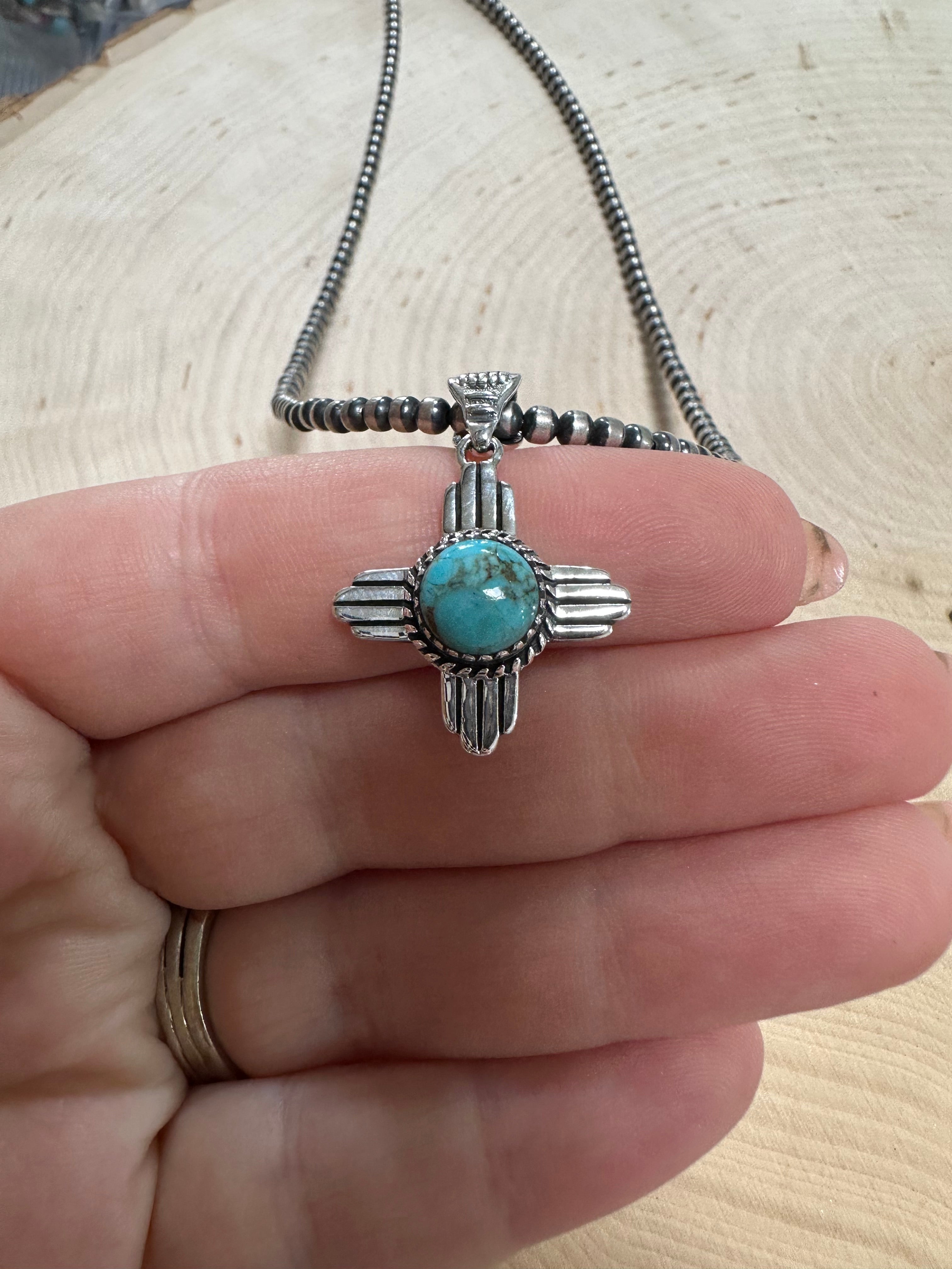 Handmade Palomino Turquoise & Sterling Silver Zia Pendant