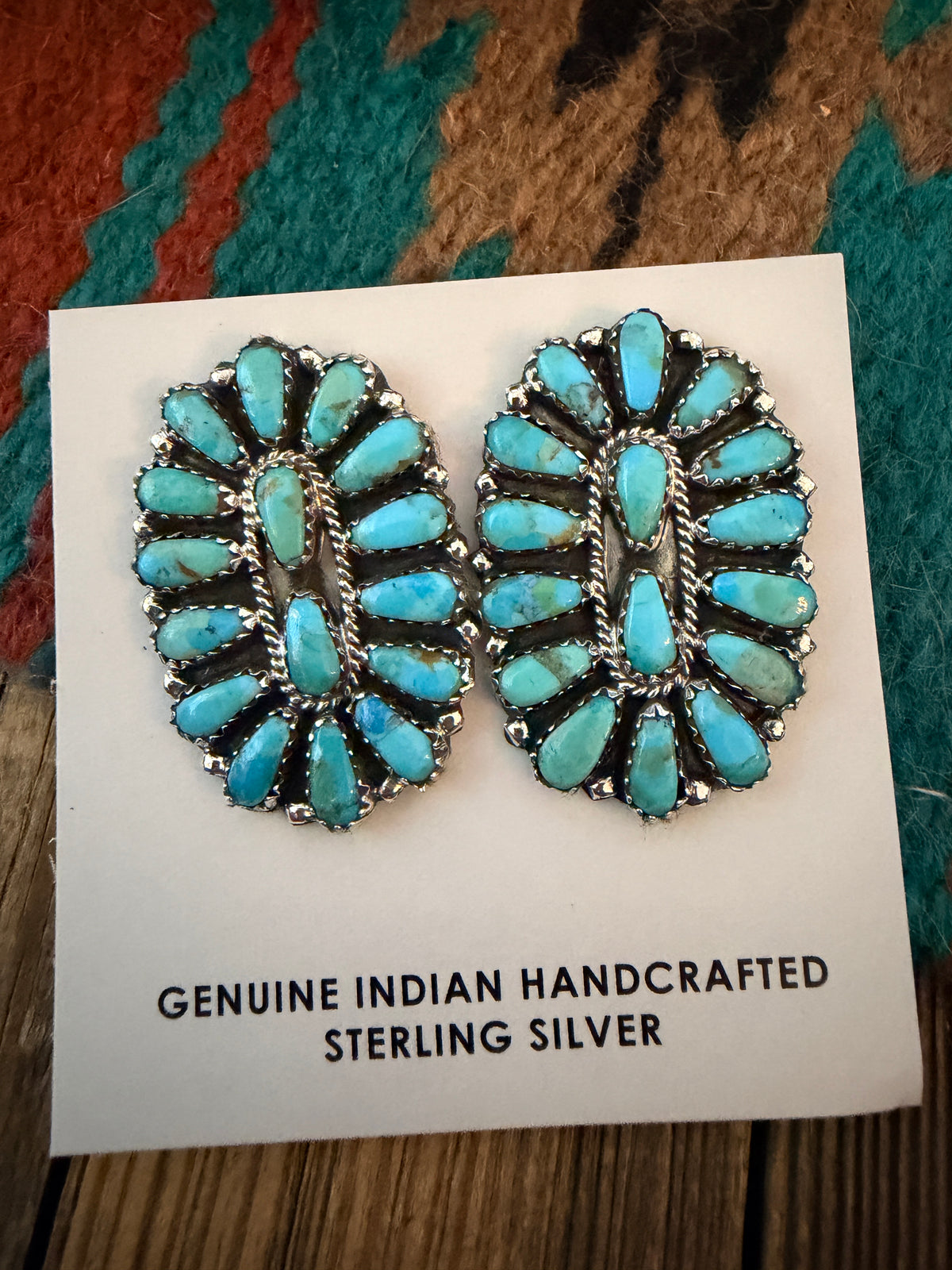 Handcrafted Turquoise & Sterling Silver Cluster Post Earrings