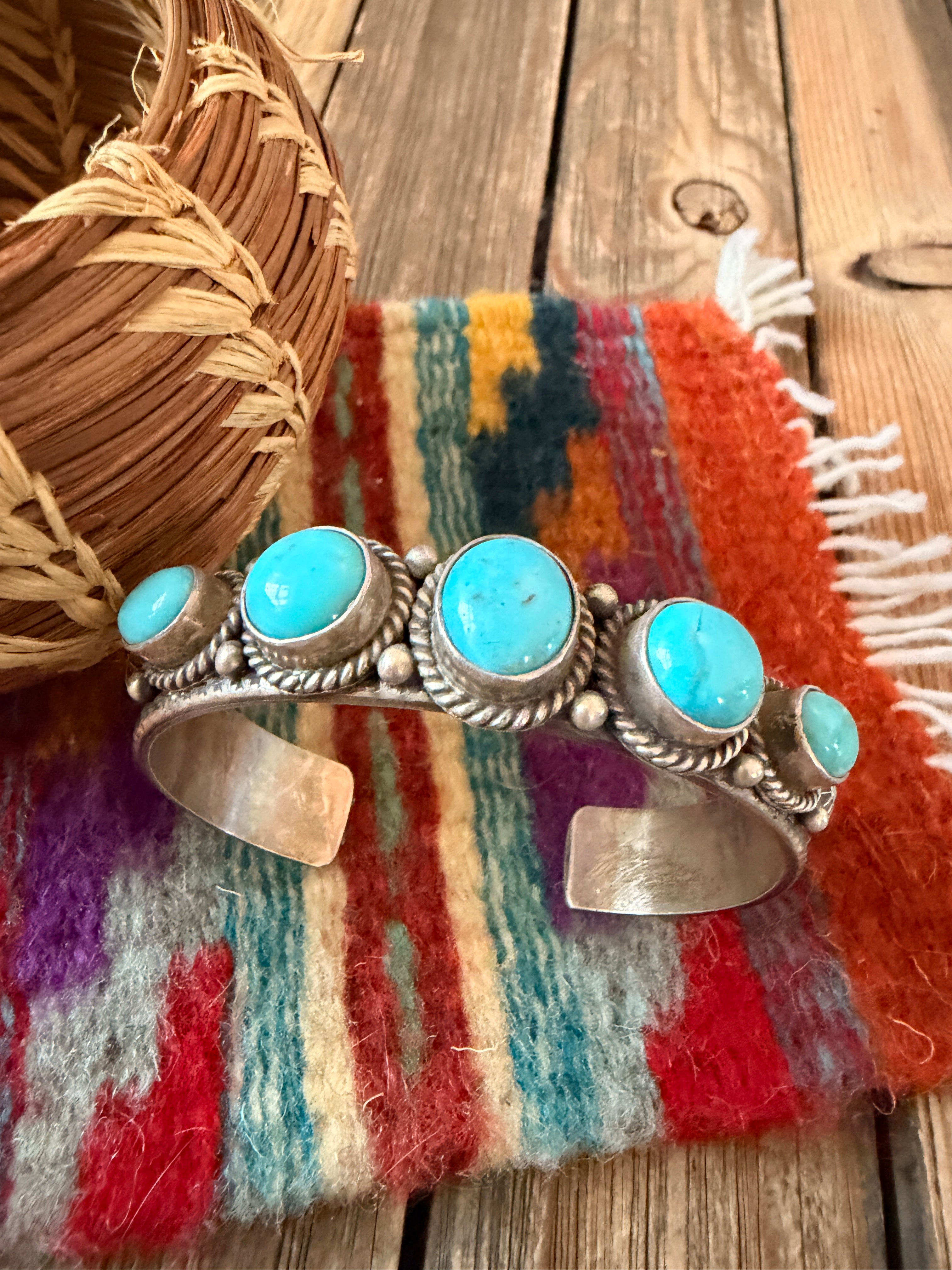 Handcrafted Turquoise & Sterling Silver Cuff Bracelet By M&R Calladitto
