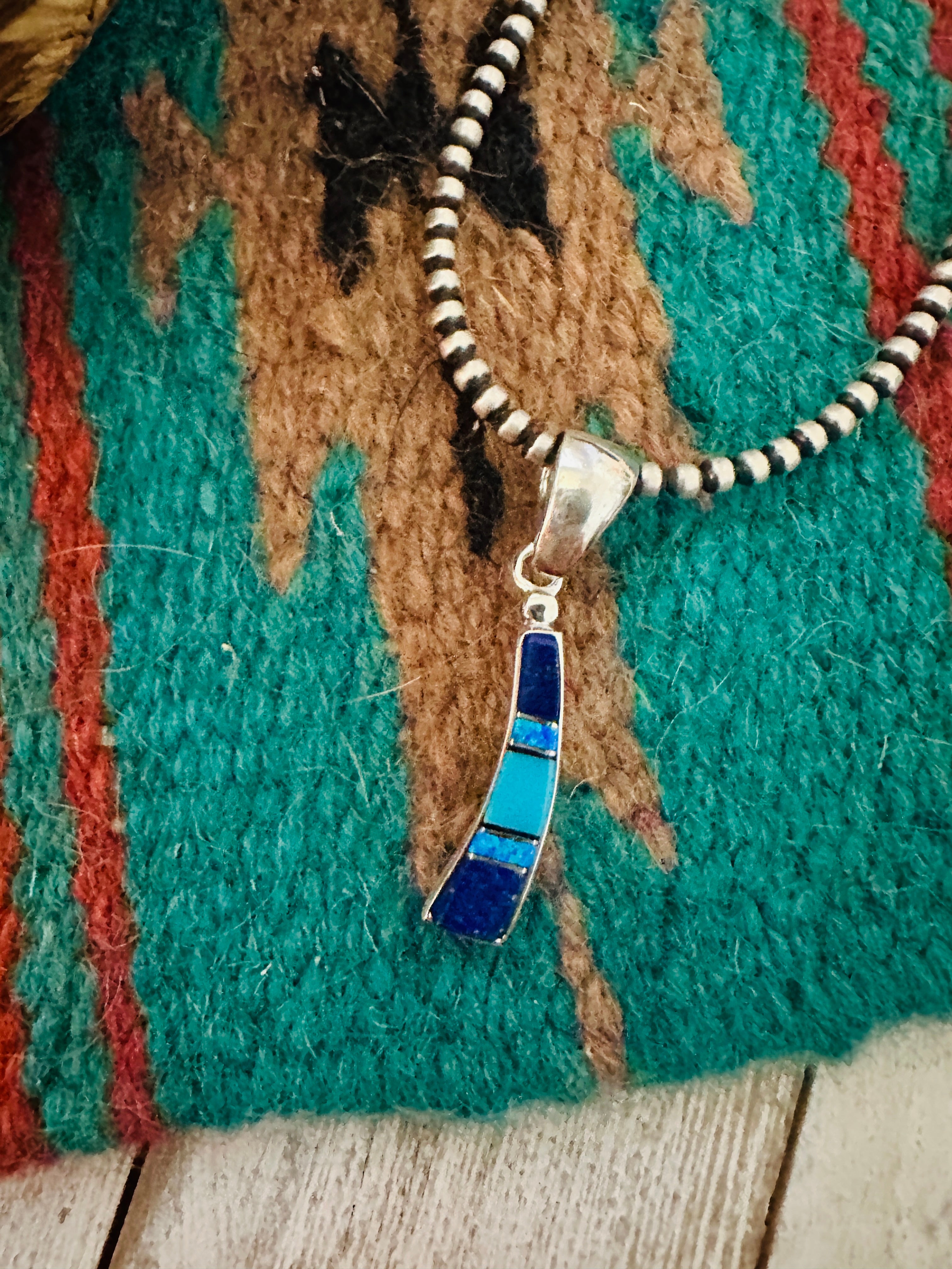 Navajo Multi Stone & Sterling Silver Inlay Pendant