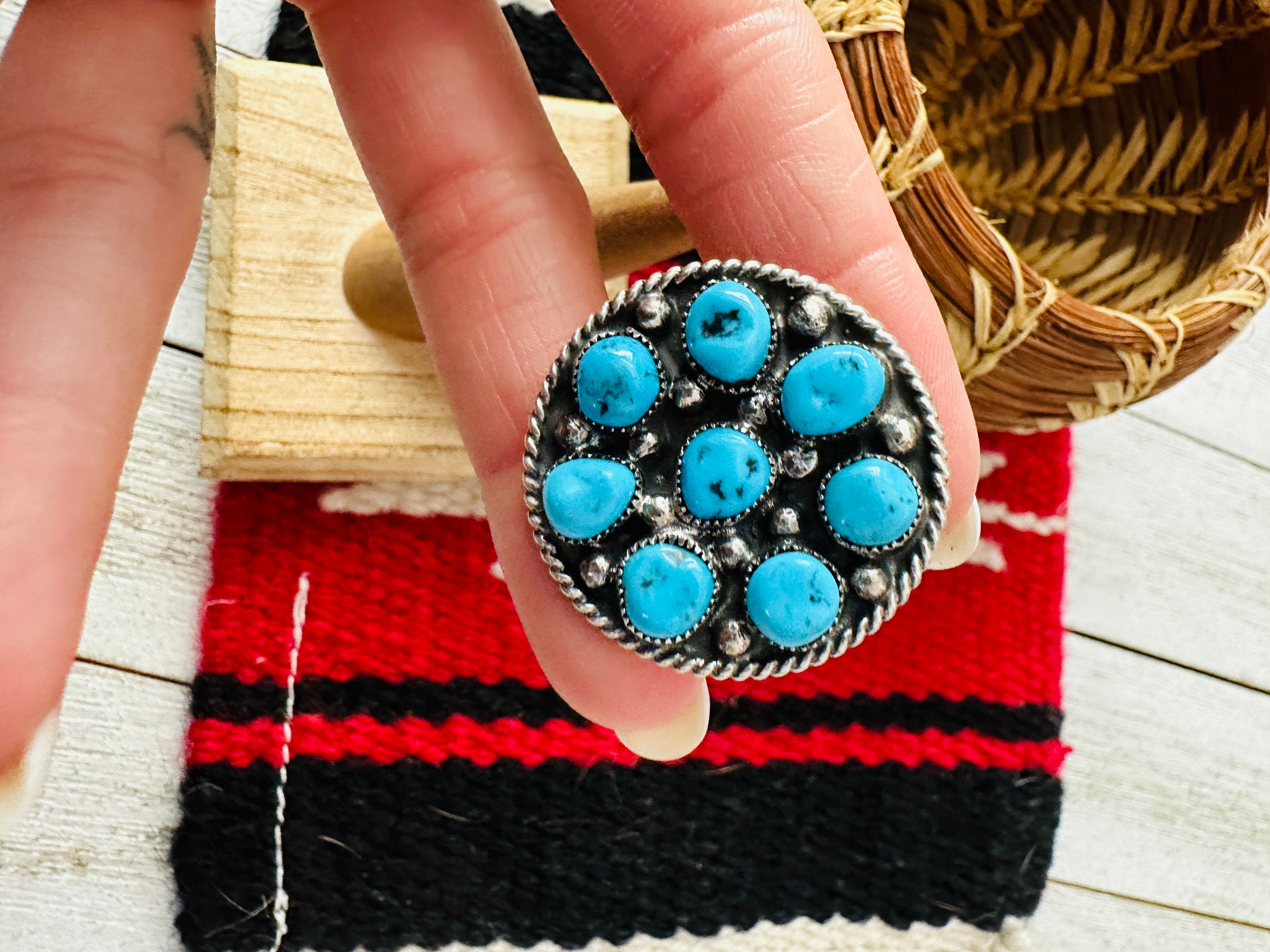 Navajo Sterling Silver & Kingman Turquoise Adjustable Ring