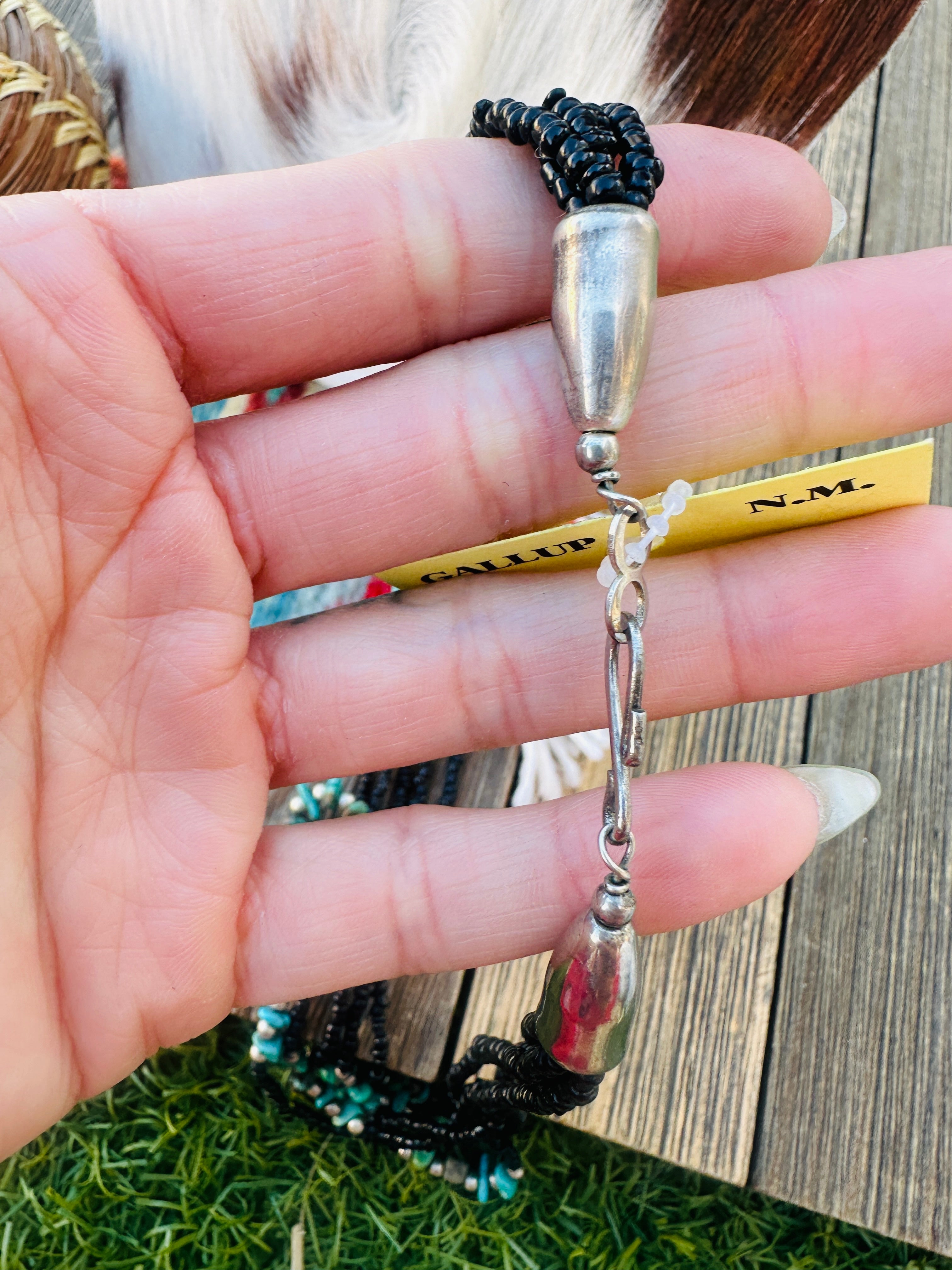Old Pawn Handcrafted Sterling Silver and Turquoise Beaded 18” Necklace
