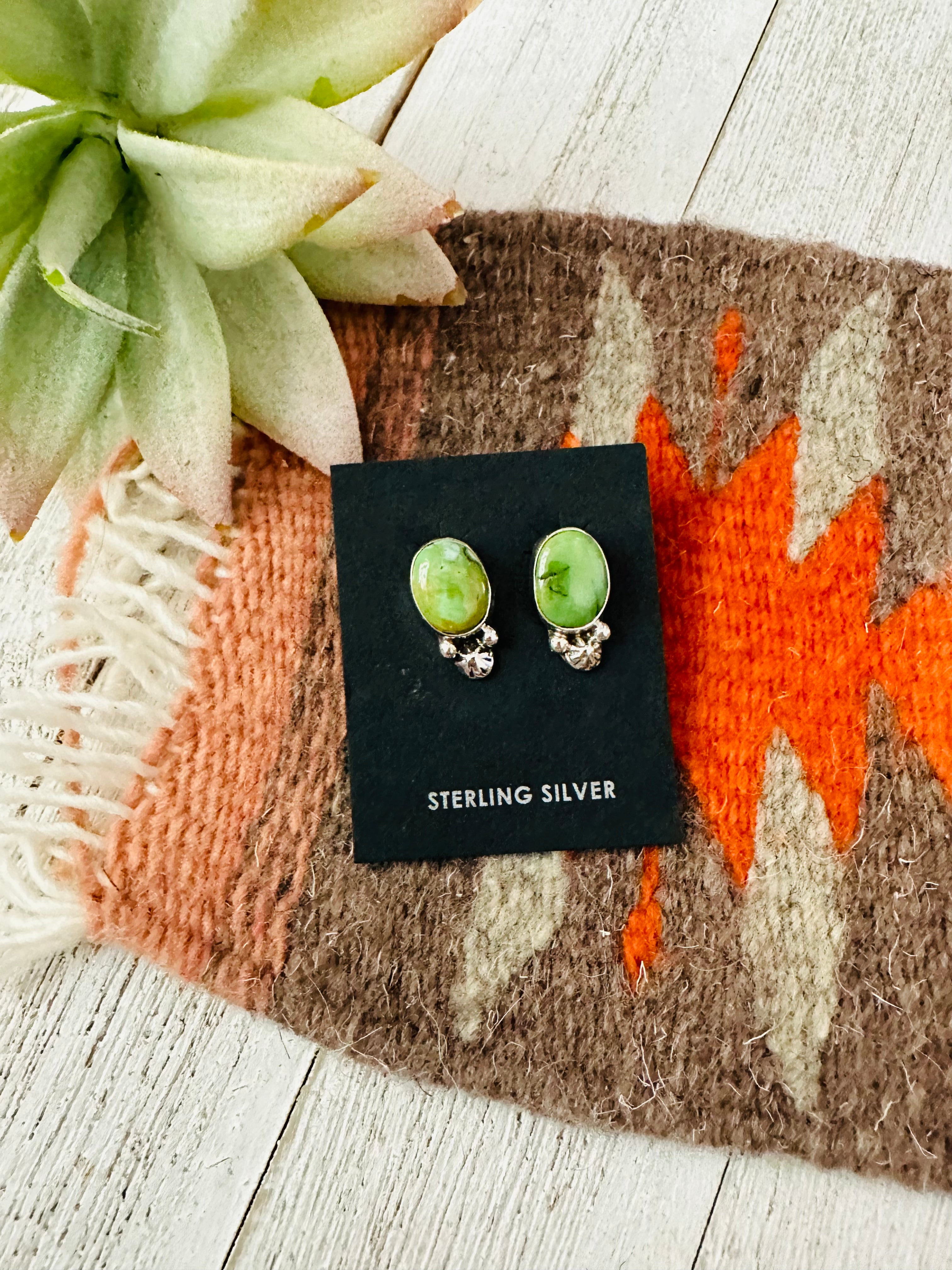 Navajo Tibetan Turquoise and Sterling Silver Stud Earrings