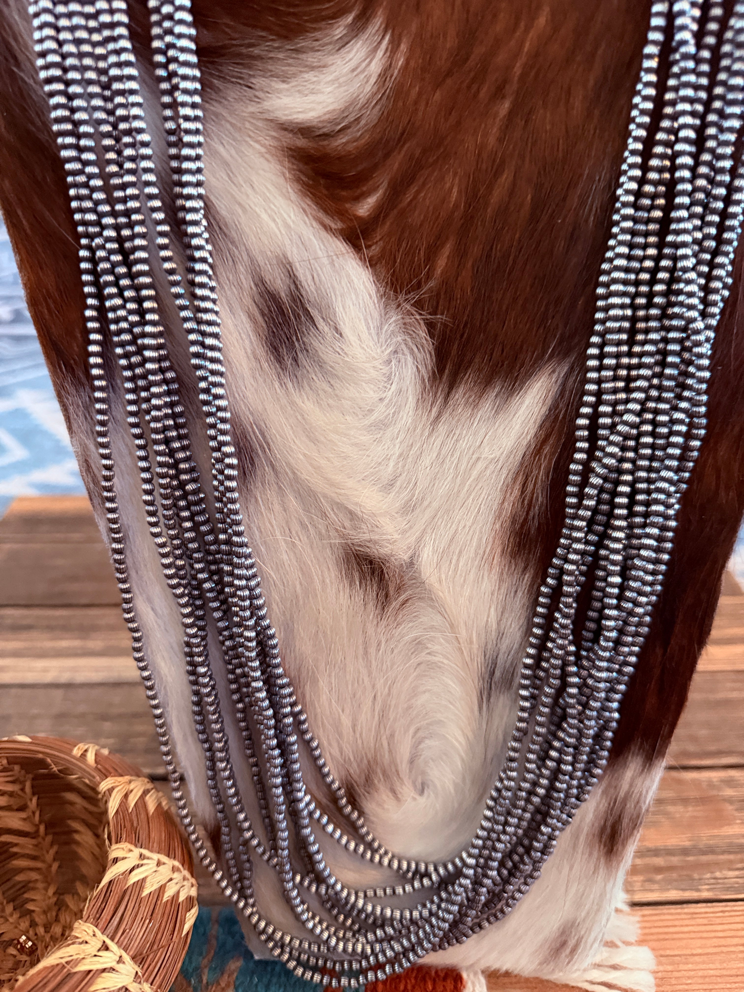 Handcrafted Sterling Silver Pearl 60” Six-Strand Melon Bead Necklace