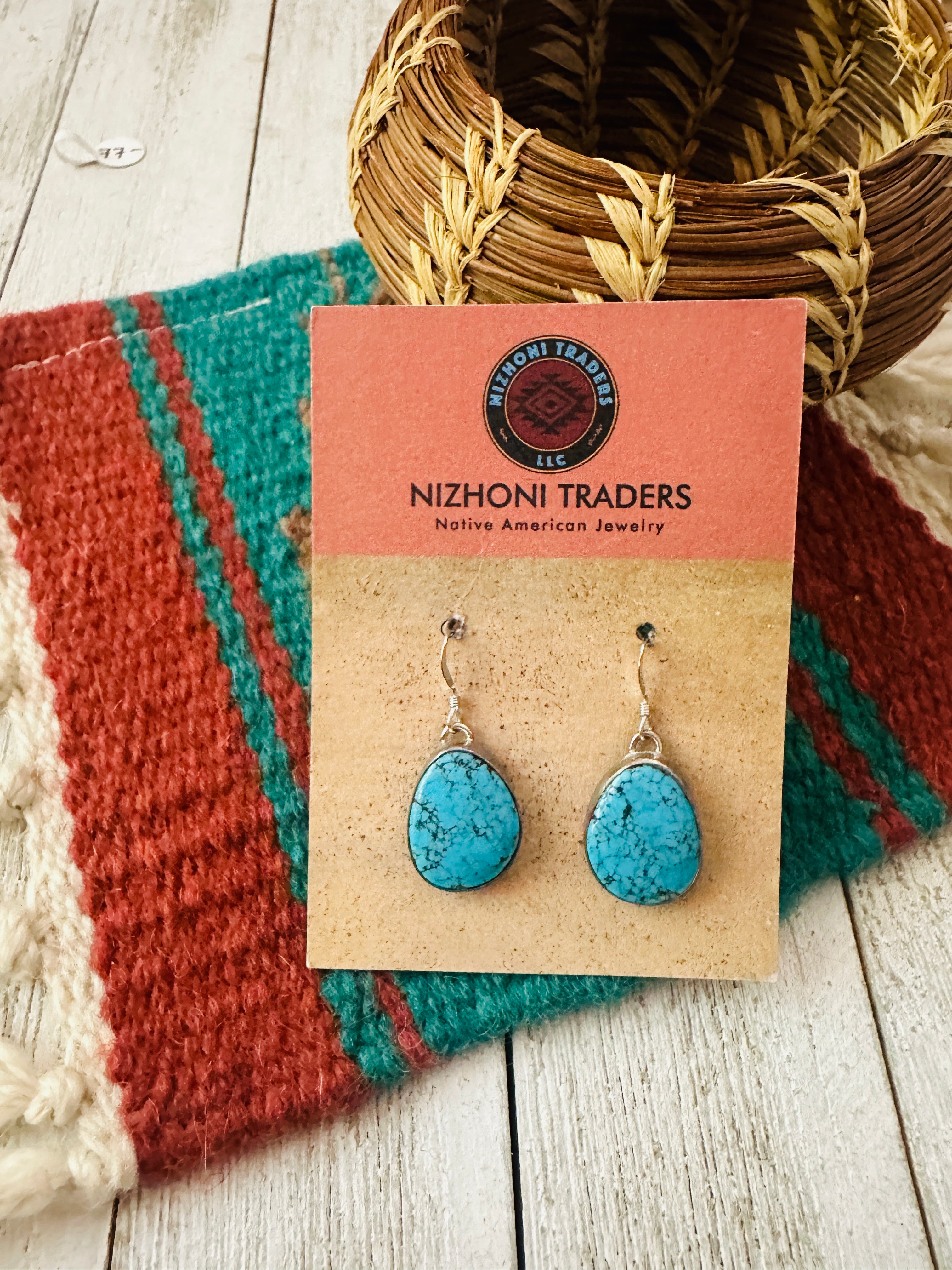 Navajo Turquoise And Sterling Silver Dangle Earrings