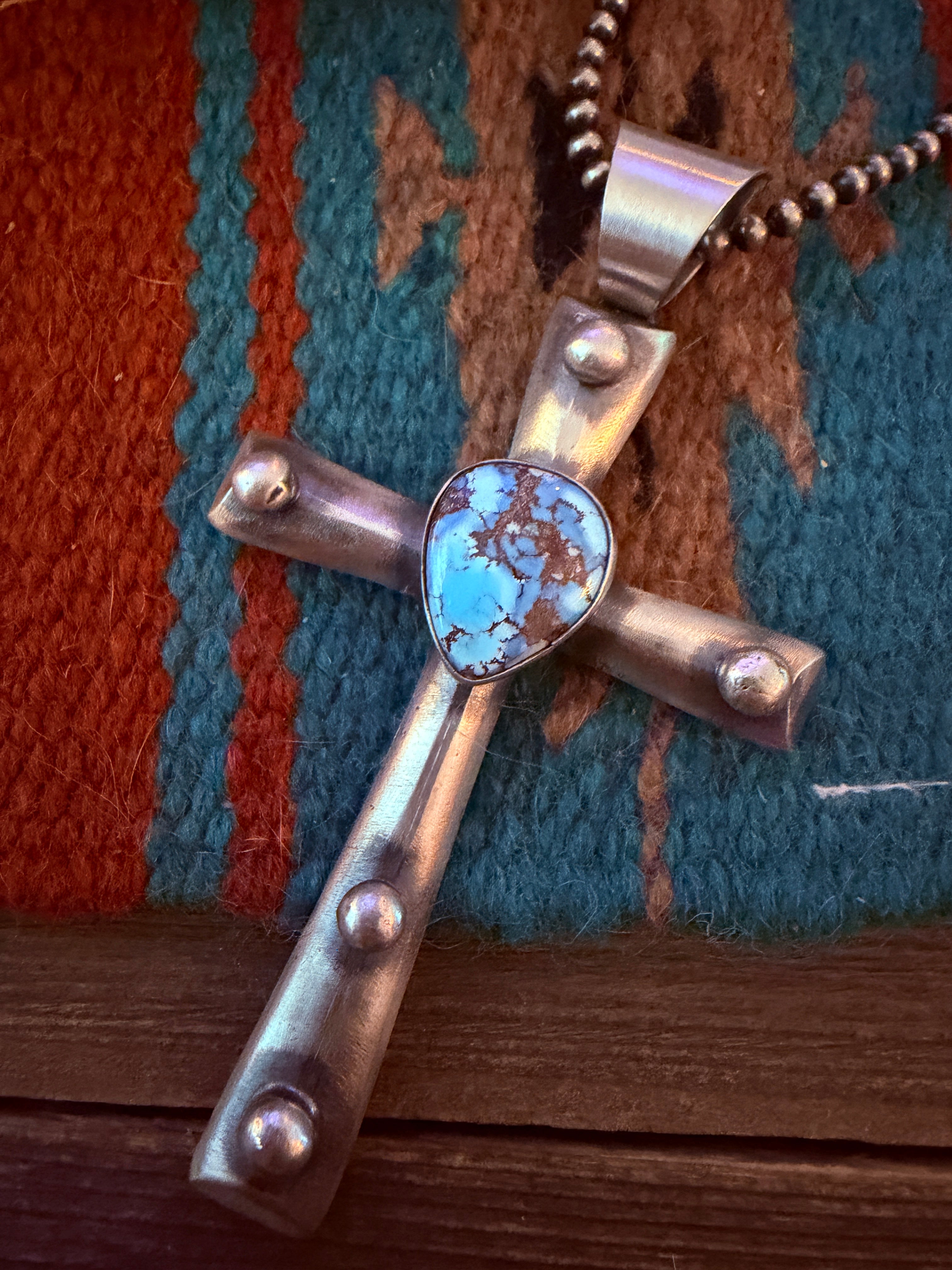 Handcrafted Golden Hills Turquoise & Sterling Silver Cross Pendant by Chimney Butte