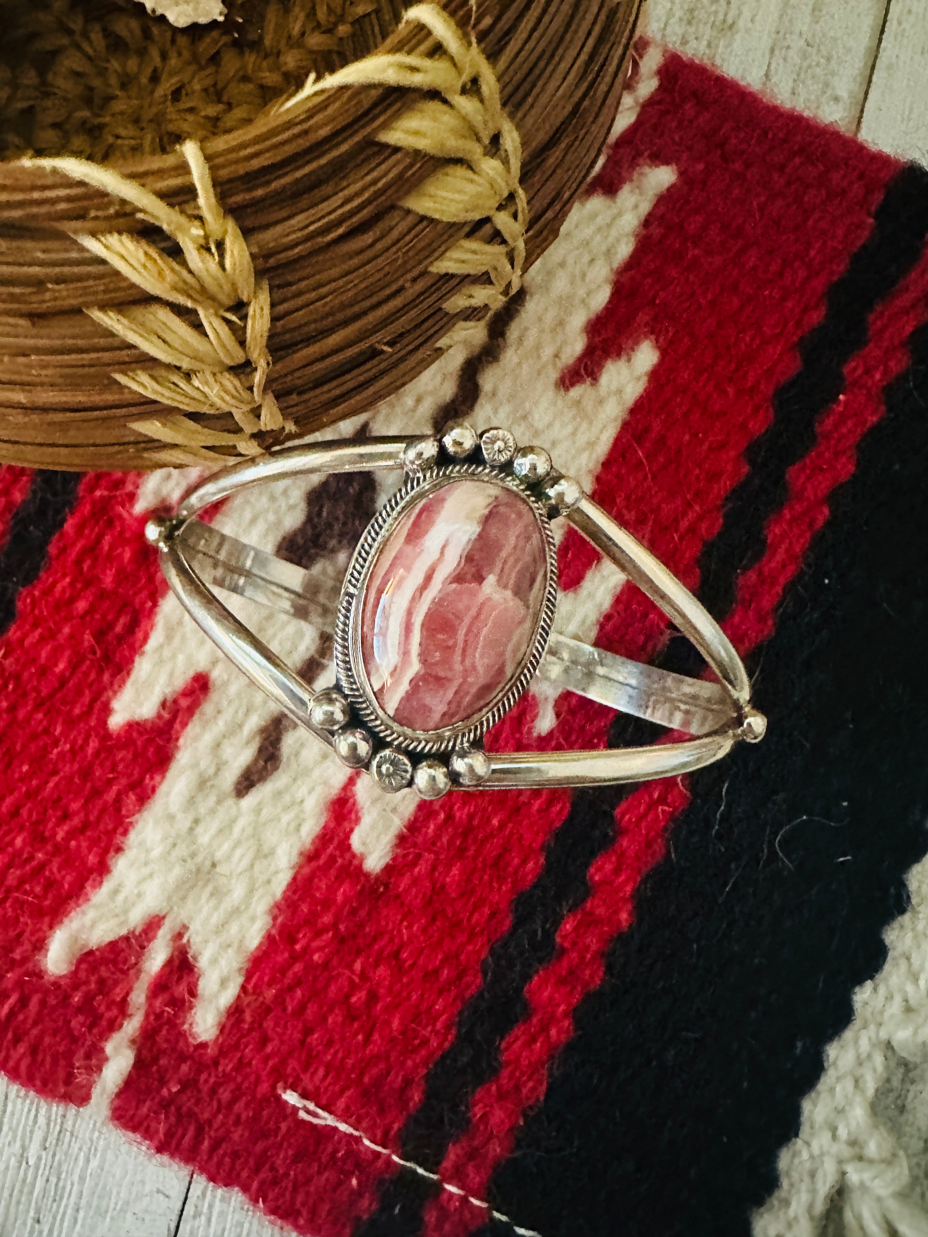 Navajo Rhodochrosite & Sterling Silver Cuff Bracelet