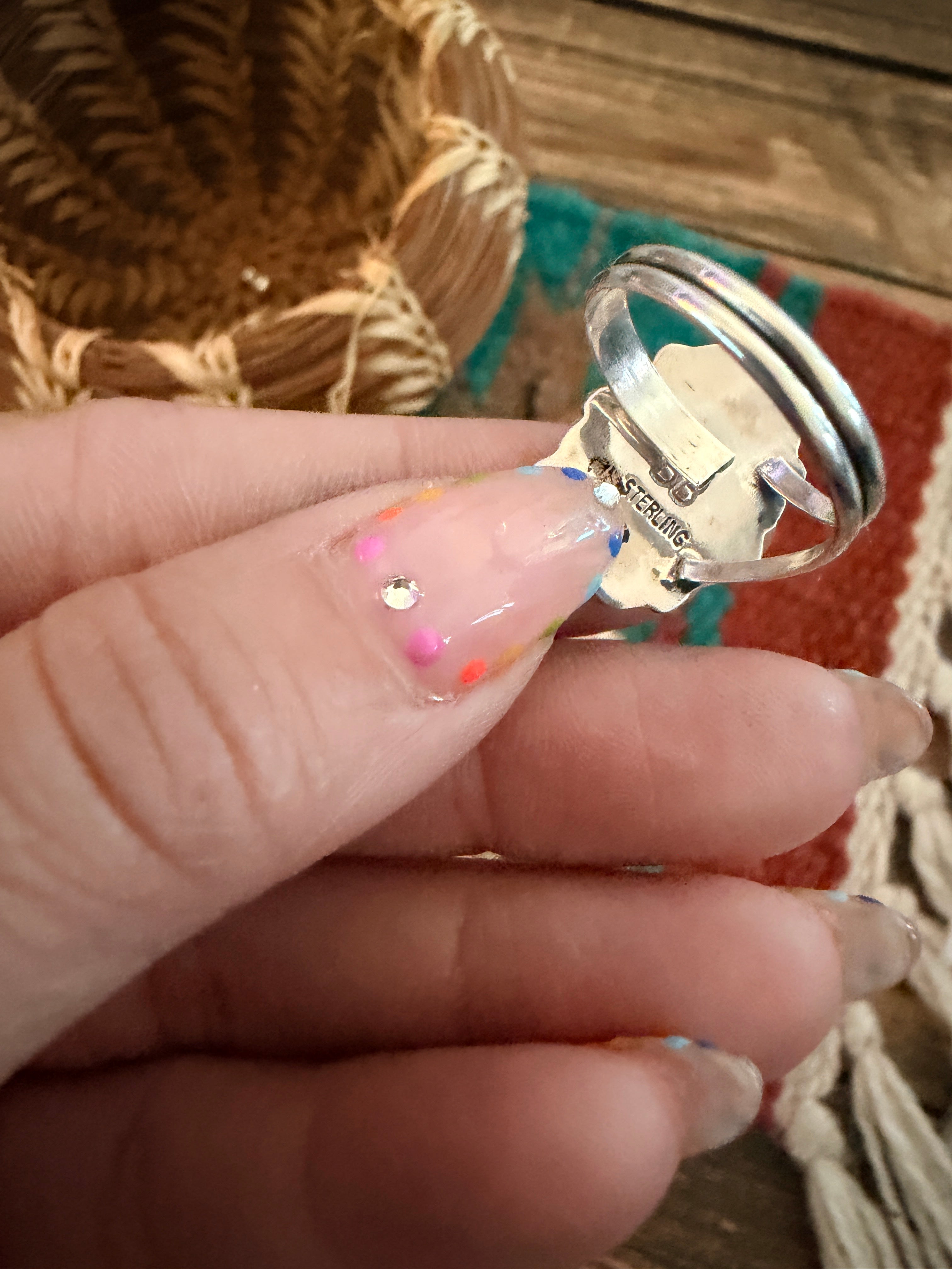 Handcrafted Turquoise & Sterling Silver Adjustable Cluster Ring